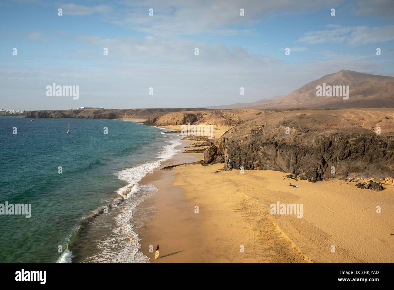 Papagayo Strände aus der Luft, Kanarische Inseln, Lanzarote, Playa Blanca Stockfoto