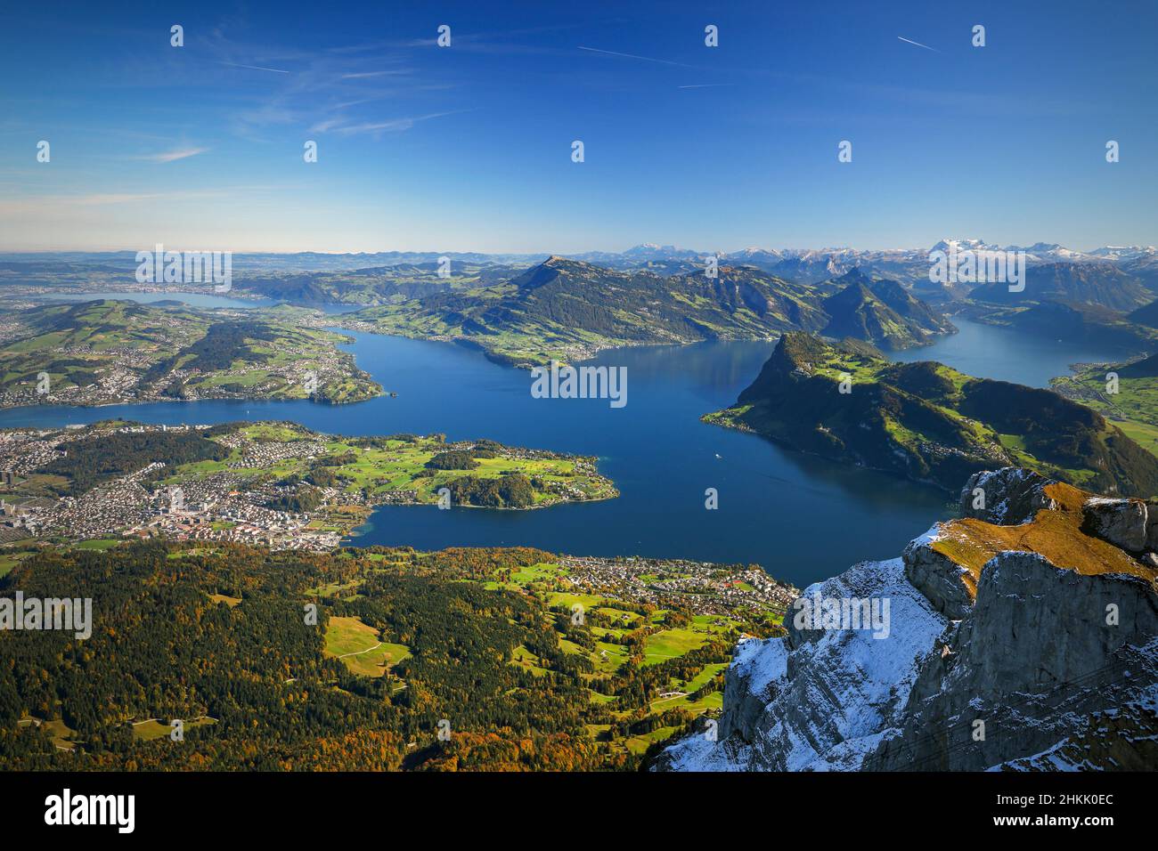 Blick auf den Vierwaldstättersee vom Pilatus, Schweiz, Luzern Stockfoto