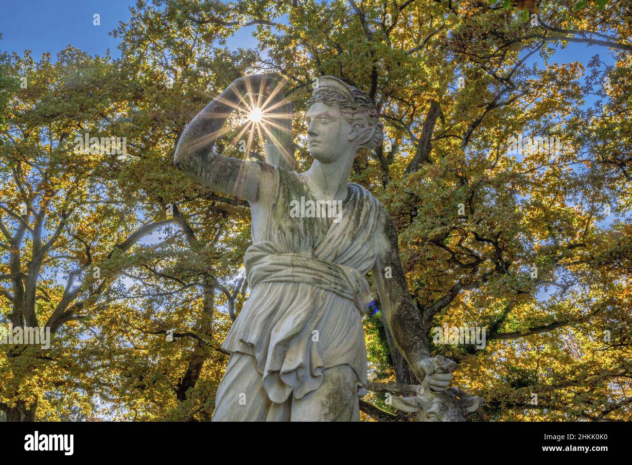 Diana-Statue im Schacky Park in Diessen am Ammersee, Deutschland, Bayern Stockfoto