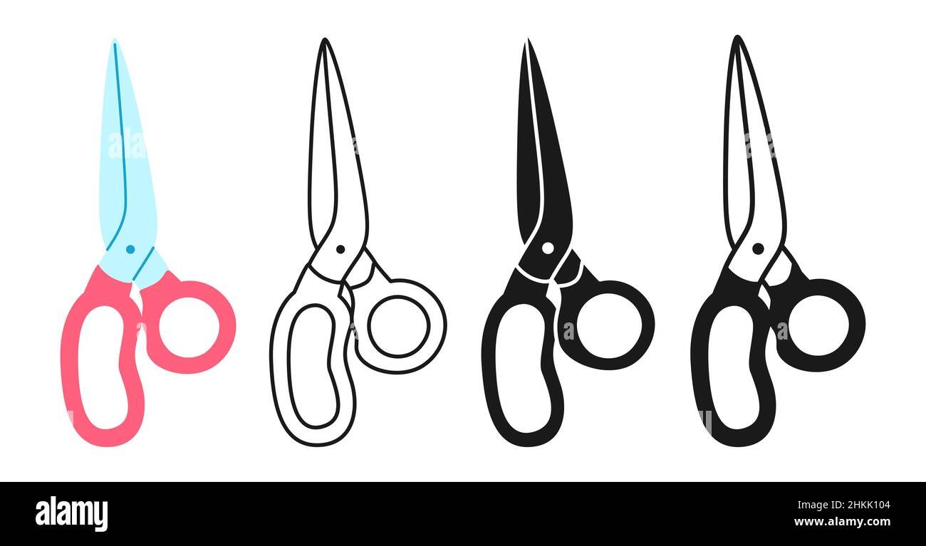 Scissor Icon Cartoon gezeichnet oder Glyphen Stempel, Doodle Line Set. Scherausschnittwerkzeug einfaches flaches Symbol. Friseur Frisur, Schneider Coiffeur schneiden Zeichen. Vektordesign für mobile Apps, Web- und Printmedien Stock Vektor