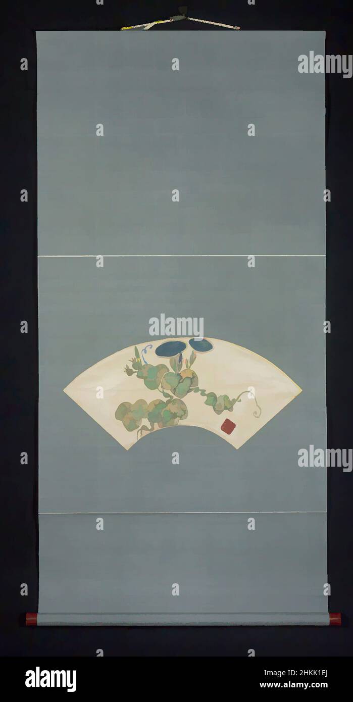 Kunst inspiriert von Morning Glories, Asagao, Nakamura Hochu, Japanisch, gestorben 1819, Hängende Schriftrolle, Tinte, Gold, Farbe auf Papier, Japan, Ende 18th-Anfang 19th Jahrhundert, Edo-Zeit, Bild: 7 1/2 x 20 1/4 Zoll, 19,1 x 51,4 cm, Drache, Fliege, Klassisches Werk, das von Artotop mit einem Schuss Moderne modernisiert wurde. Formen, Farbe und Wert, auffällige visuelle Wirkung auf Kunst. Emotionen durch Freiheit von Kunstwerken auf zeitgemäße Weise. Eine zeitlose Botschaft, die eine wild kreative neue Richtung verfolgt. Künstler, die sich dem digitalen Medium zuwenden und die Artotop NFT erschaffen Stockfoto