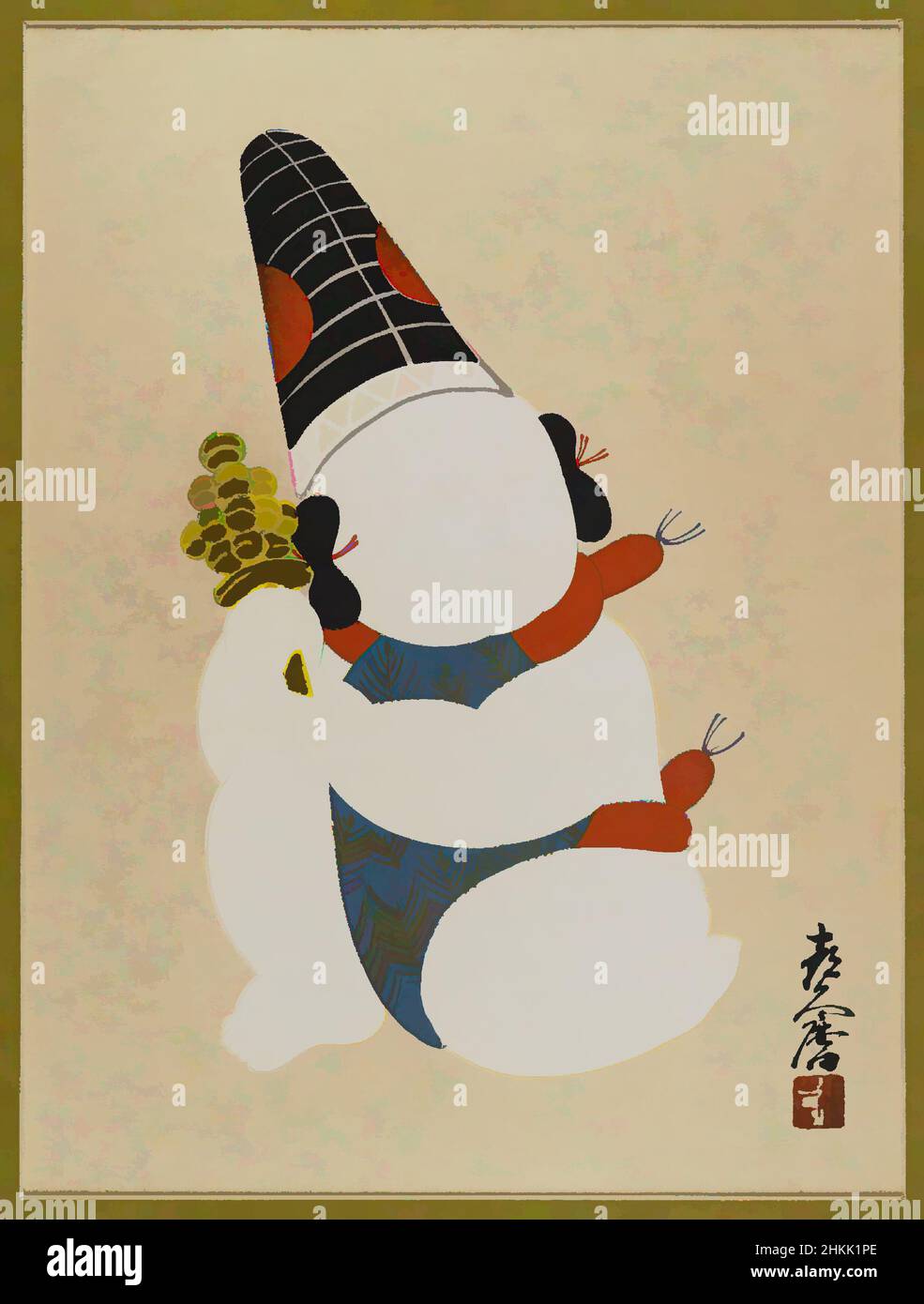 Kunst inspiriert von Doll aus Izukura, Farbholzschnitt mit Gold auf Papier, Japan, 1933, Showa-Zeit, 16 1/2 x 13 Zoll, 41,9 x 33 cm, Klassisches Werk, modernisiert von Artotop mit einem Schuss Moderne. Formen, Farbe und Wert, auffällige visuelle Wirkung auf Kunst. Emotionen durch Freiheit von Kunstwerken auf zeitgemäße Weise. Eine zeitlose Botschaft, die eine wild kreative neue Richtung verfolgt. Künstler, die sich dem digitalen Medium zuwenden und die Artotop NFT erschaffen Stockfoto
