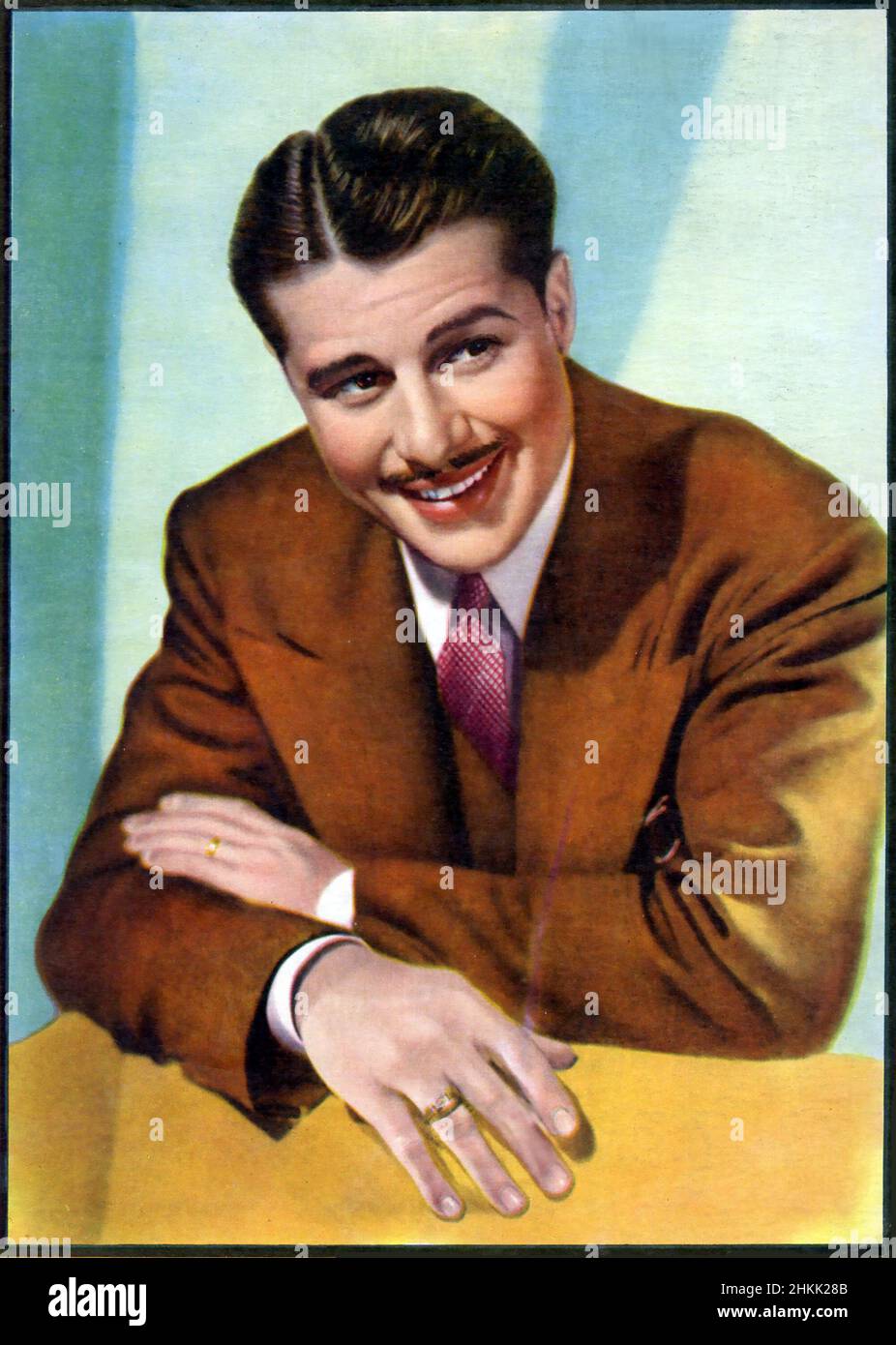 Handkoloriertes Werbebild des Schauspielers Don Ameche aus dem Studio 20th Century Fox um 1930s. Stockfoto