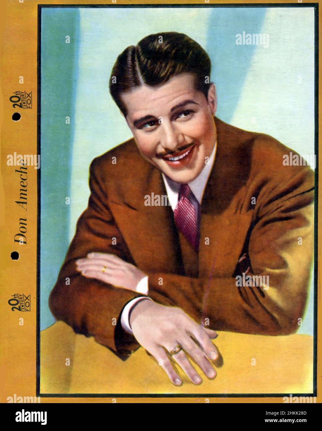 Handkoloriertes Werbebild des Schauspielers Don Ameche aus dem Studio 20th Century Fox um 1930s. Stockfoto