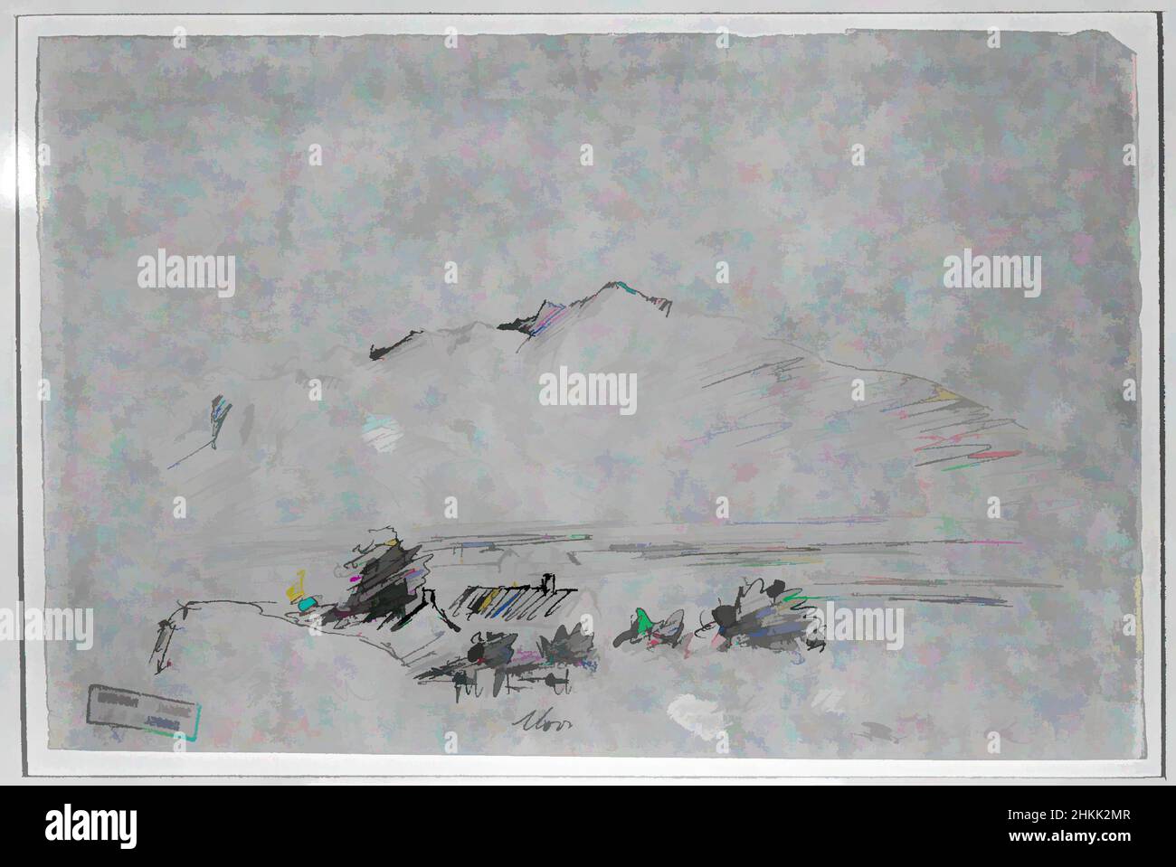 Kunst inspiriert von Moonrise, Wasateh Mts. St. Lake, Ralph Albert Blakelock, amerikanisch, 1847-1919, Pen und Sepia Tinte auf dünnem Papier, ca. 1869-1871, Blatt: 5 5/16 x 8 1/16 Zoll, 13,5 x 20,5 cm, Klassisches Werk, modernisiert von Artotop mit einem Schuss Moderne. Formen, Farbe und Wert, auffällige visuelle Wirkung auf Kunst. Emotionen durch Freiheit von Kunstwerken auf zeitgemäße Weise. Eine zeitlose Botschaft, die eine wild kreative neue Richtung verfolgt. Künstler, die sich dem digitalen Medium zuwenden und die Artotop NFT erschaffen Stockfoto