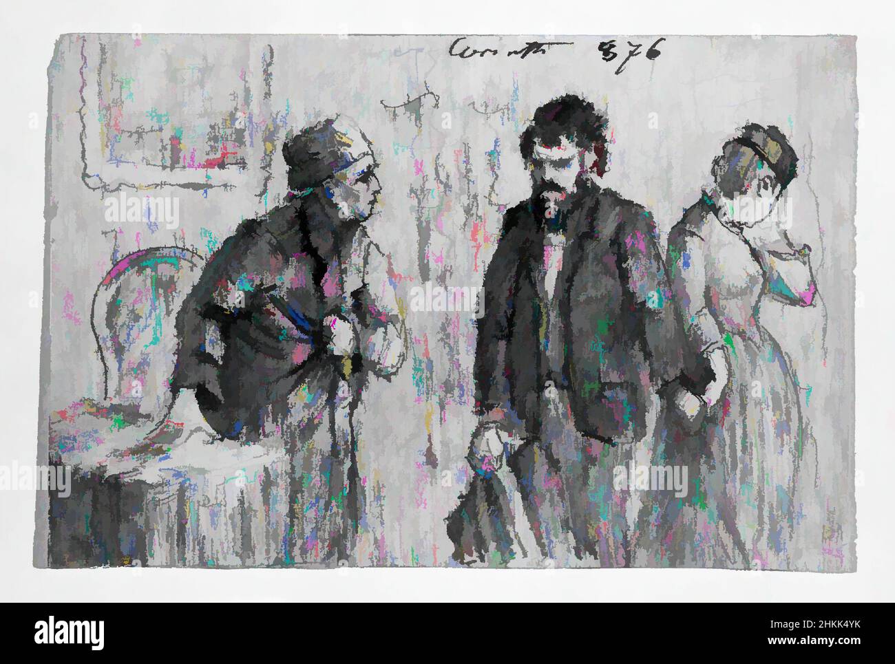 Art Inspired by Illustration for a Story, Lovis Corinth, deutsch, 1858-1925, Bleistiftzeichnung auf Wobentpapier, 1876, Blatt: 4 1/4 x 6 5/16 Zoll, 10,8 x 16 cm, Klassische Werke, modernisiert von Artotop mit einem Schuss Moderne. Formen, Farbe und Wert, auffällige visuelle Wirkung auf Kunst. Emotionen durch Freiheit von Kunstwerken auf zeitgemäße Weise. Eine zeitlose Botschaft, die eine wild kreative neue Richtung verfolgt. Künstler, die sich dem digitalen Medium zuwenden und die Artotop NFT erschaffen Stockfoto