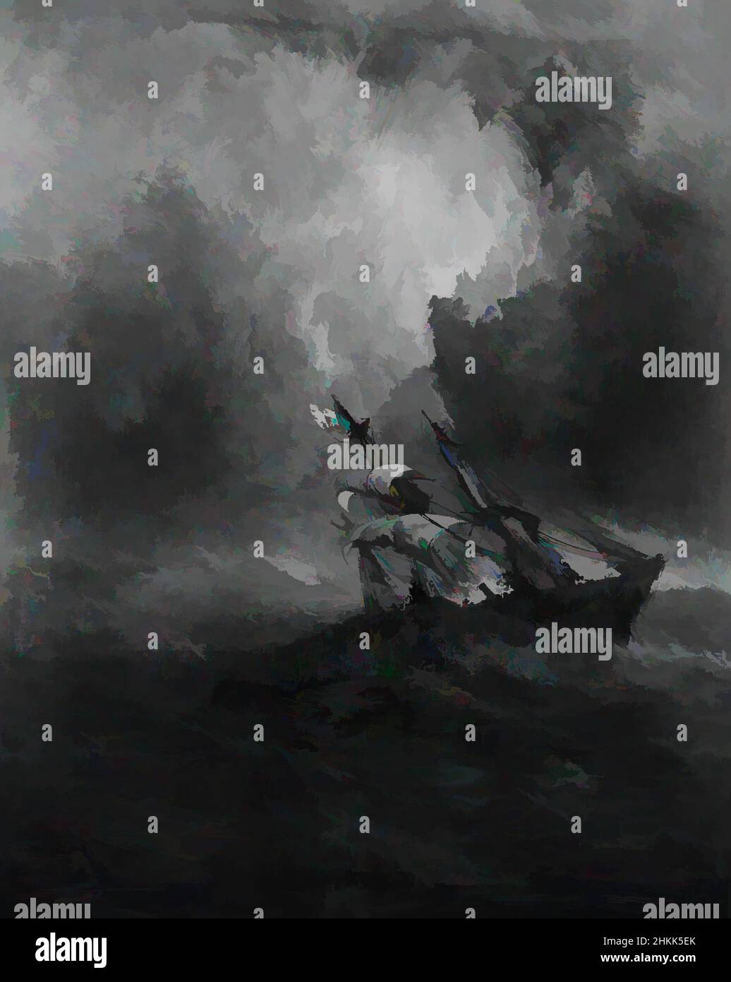 Kunst inspiriert von Gießereien, James Hamilton, Amerikaner, 1819-1878, Öl auf Leinwand, 1863, Rahmen: 70 1/8 x 58 9/16 Zoll, 178,1 x 148,7 cm, 1863, Boot, Bürgerkrieg, Wolken, Verbünde, Gefahr, Tod, Katastrophe, Ertrinken, Vorwiese, Mast, Ozean, Öl auf Leinwand, Malerei, Segeln, Meer, Abspaltung, Klassisches Werk, modernisiert von Artotop mit einem Schuss Moderne. Formen, Farbe und Wert, auffällige visuelle Wirkung auf Kunst. Emotionen durch Freiheit von Kunstwerken auf zeitgemäße Weise. Eine zeitlose Botschaft, die eine wild kreative neue Richtung verfolgt. Künstler, die sich dem digitalen Medium zuwenden und die Artotop NFT erschaffen Stockfoto