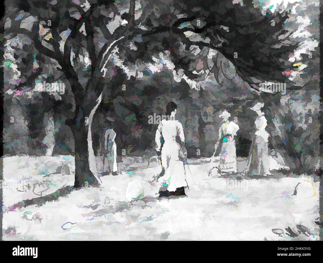 Kunst inspiriert von Croquet Game, Ralph Albert Blakelock, Amerikaner, 1847-1919, Aquarell, Klassische Werke, die von Artotop mit einem Hauch von Moderne modernisiert wurden. Formen, Farbe und Wert, auffällige visuelle Wirkung auf Kunst. Emotionen durch Freiheit von Kunstwerken auf zeitgemäße Weise. Eine zeitlose Botschaft, die eine wild kreative neue Richtung verfolgt. Künstler, die sich dem digitalen Medium zuwenden und die Artotop NFT erschaffen Stockfoto