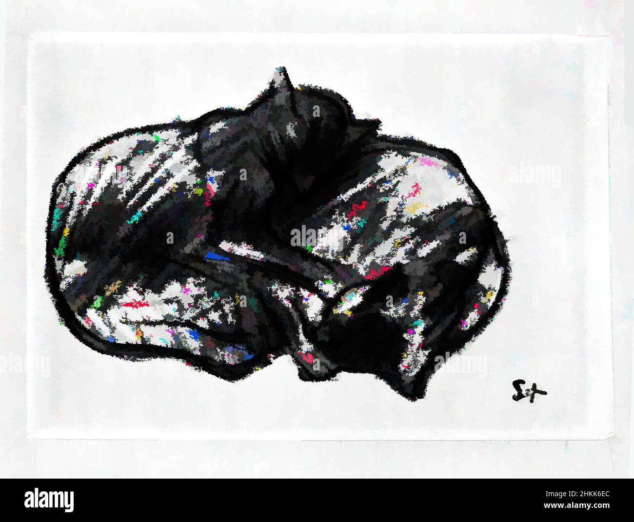 Kunst inspiriert von zwei schlafenden Katzen, Théophile Alexandre Steinlen, französisch, 1859-1923, Zeichnung, buntstift auf Wobelpapier, Blatt: 5 1/2 x 7 7/8 Zoll, 14 x 20 cm, Tiere, schwarze Katze, Katze, kuscheln, Feline, Kätzchen, les Chats, Classic Works modernisiert von Artotop mit einem Schuss Moderne. Formen, Farbe und Wert, auffällige visuelle Wirkung auf Kunst. Emotionen durch Freiheit von Kunstwerken auf zeitgemäße Weise. Eine zeitlose Botschaft, die eine wild kreative neue Richtung verfolgt. Künstler, die sich dem digitalen Medium zuwenden und die Artotop NFT erschaffen Stockfoto