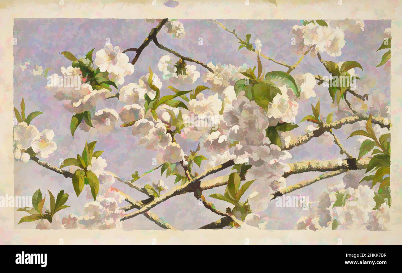 Kunst inspiriert von Apple Blossoms, John William Hill, Amerikaner, 1812-1879, Aquarell über Graphit auf Wove-Papier, ca. 1874, Bild: 7 1/2 × 13 3/8 in., 19,1 × 34 cm, Apfelblüte, Blüte, Zweige, Blume, ndd4, Himmel, Aquarell, Aquarell auf Papier, Klassisches Werk, das von Artotop mit einem Schuss Moderne modernisiert wurde. Formen, Farbe und Wert, auffällige visuelle Wirkung auf Kunst. Emotionen durch Freiheit von Kunstwerken auf zeitgemäße Weise. Eine zeitlose Botschaft, die eine wild kreative neue Richtung verfolgt. Künstler, die sich dem digitalen Medium zuwenden und die Artotop NFT erschaffen Stockfoto