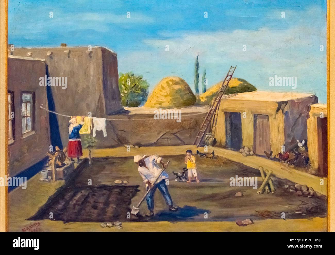 Gemälde, das das Leben der Menschen im Ethnographischen Museum, Nakhchivan, Autonome Republik Nakhchivan, einer Exklave von Aserbaidschan, darstellt Stockfoto