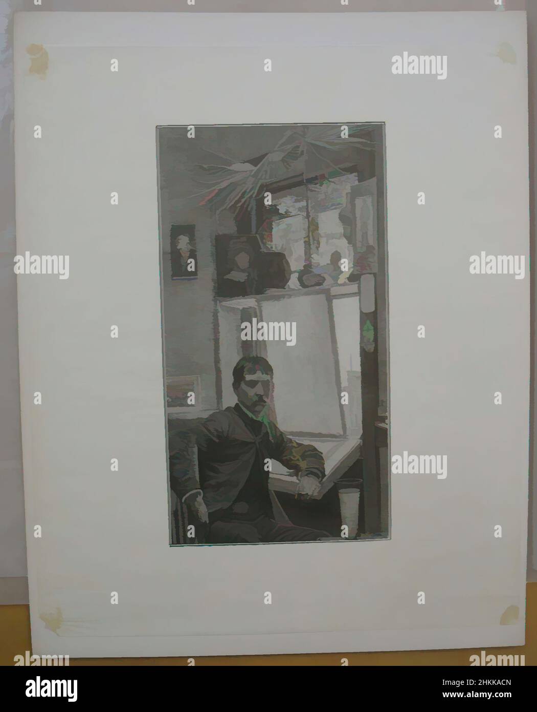 Art Inspired by Artist at His Desk, Holzstich, Blatt: 12 1/16 x 9 7/16 Zoll, 30,7 x 24 cm, Klassisches Werk, modernisiert von Artotop mit einem Schuss Moderne. Formen, Farbe und Wert, auffällige visuelle Wirkung auf Kunst. Emotionen durch Freiheit von Kunstwerken auf zeitgemäße Weise. Eine zeitlose Botschaft, die eine wild kreative neue Richtung verfolgt. Künstler, die sich dem digitalen Medium zuwenden und die Artotop NFT erschaffen Stockfoto