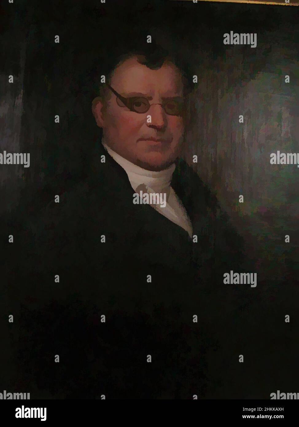 Kunst inspiriert von Phares Gould, Ezra Ames, amerikanisch, 1768-1836, Öl auf Leinwand, Ca. 1830-1835, 30 1/16 x 24 Zoll, 76,3 x 61 cm, Brillen, Gentleman, Regierung, Malerei, Politiker, Porträt, Vertreter, Brillen, Klassisches Werk, das von Artotop mit einem Schuss Moderne modernisiert wurde. Formen, Farbe und Wert, auffällige visuelle Wirkung auf Kunst. Emotionen durch Freiheit von Kunstwerken auf zeitgemäße Weise. Eine zeitlose Botschaft, die eine wild kreative neue Richtung verfolgt. Künstler, die sich dem digitalen Medium zuwenden und die Artotop NFT erschaffen Stockfoto