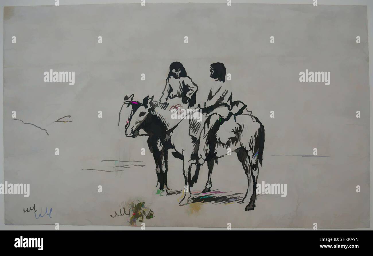 Kunst inspiriert von Indianern, Ogden, Utah, Ralph Albert Blakelock, Amerikaner, 1847-1919, Stift und Tinte mit etwas Graphit auf Papier, ca. 1869-1871, Blatt: 4 9/16 x 7 11/16 Zoll, 11,6 x 19,5 cm, Klassisches Werk, modernisiert von Artotop mit einem Schuss Moderne. Formen, Farbe und Wert, auffällige visuelle Wirkung auf Kunst. Emotionen durch Freiheit von Kunstwerken auf zeitgemäße Weise. Eine zeitlose Botschaft, die eine wild kreative neue Richtung verfolgt. Künstler, die sich dem digitalen Medium zuwenden und die Artotop NFT erschaffen Stockfoto