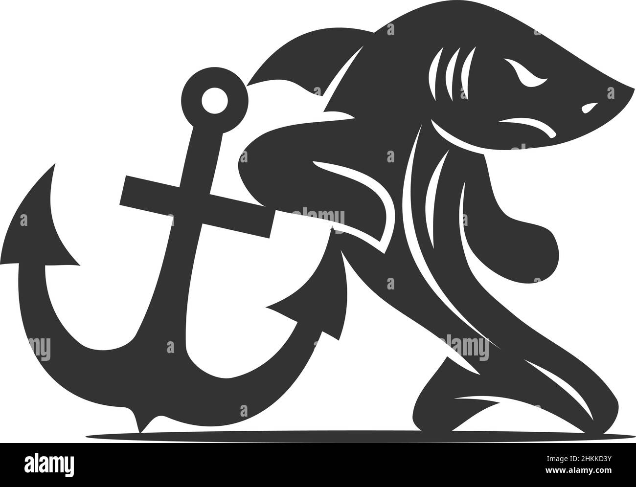 Abbildung der Marke „Hai and Anchor Heraldic Icon“ Stock Vektor