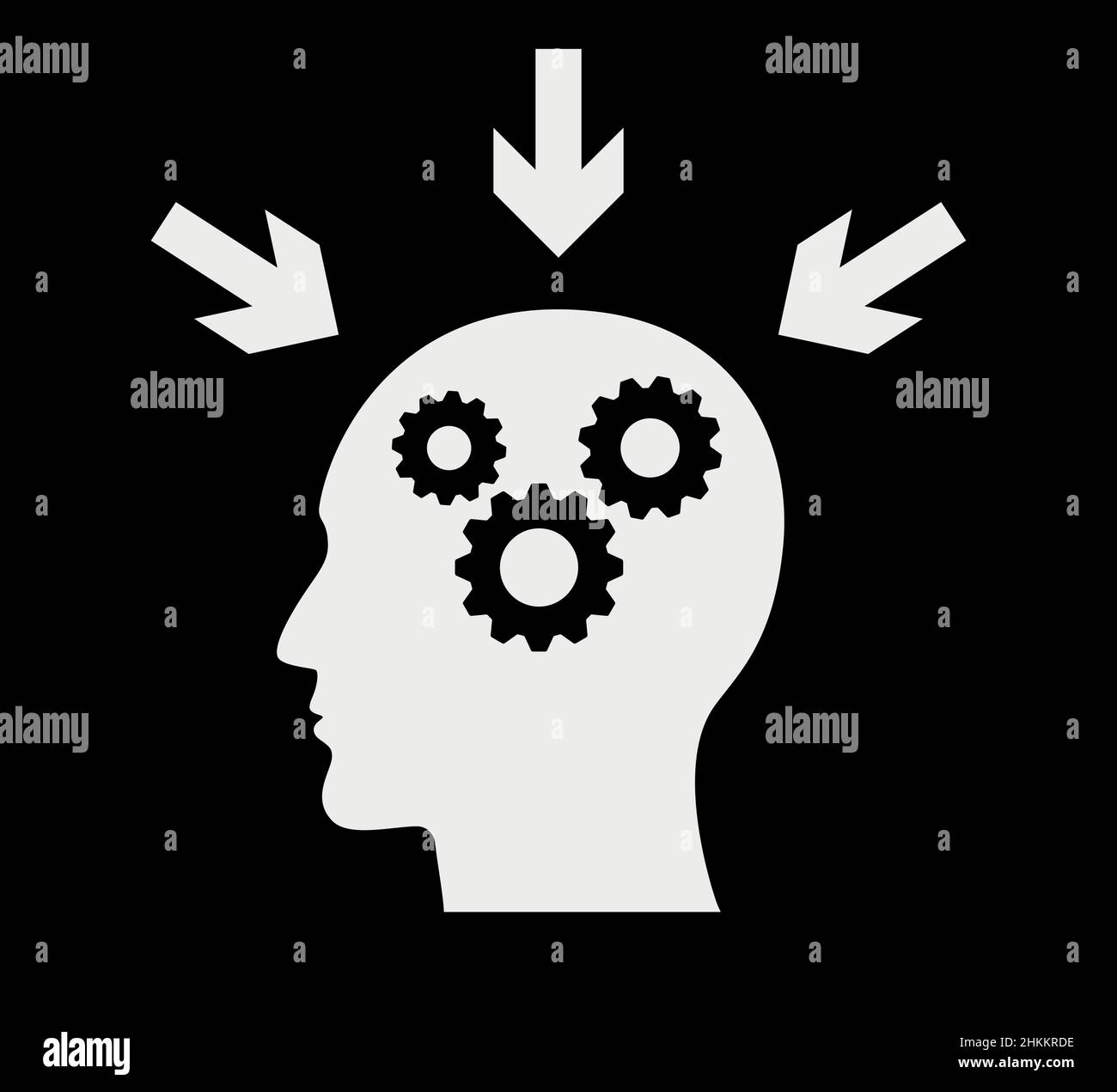 Kopf mit Ausrüstung als Gehirn für Lösung Brainstorming Denkvektor Symbol Stock Vektor