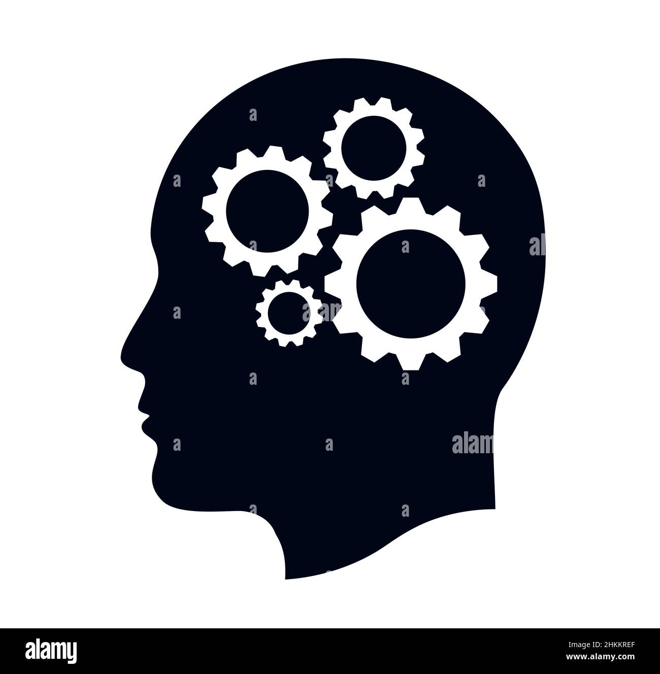 Kopf mit Zahnrädern in als Gehirn für Brainstorming Vektor-Symbol Stock Vektor