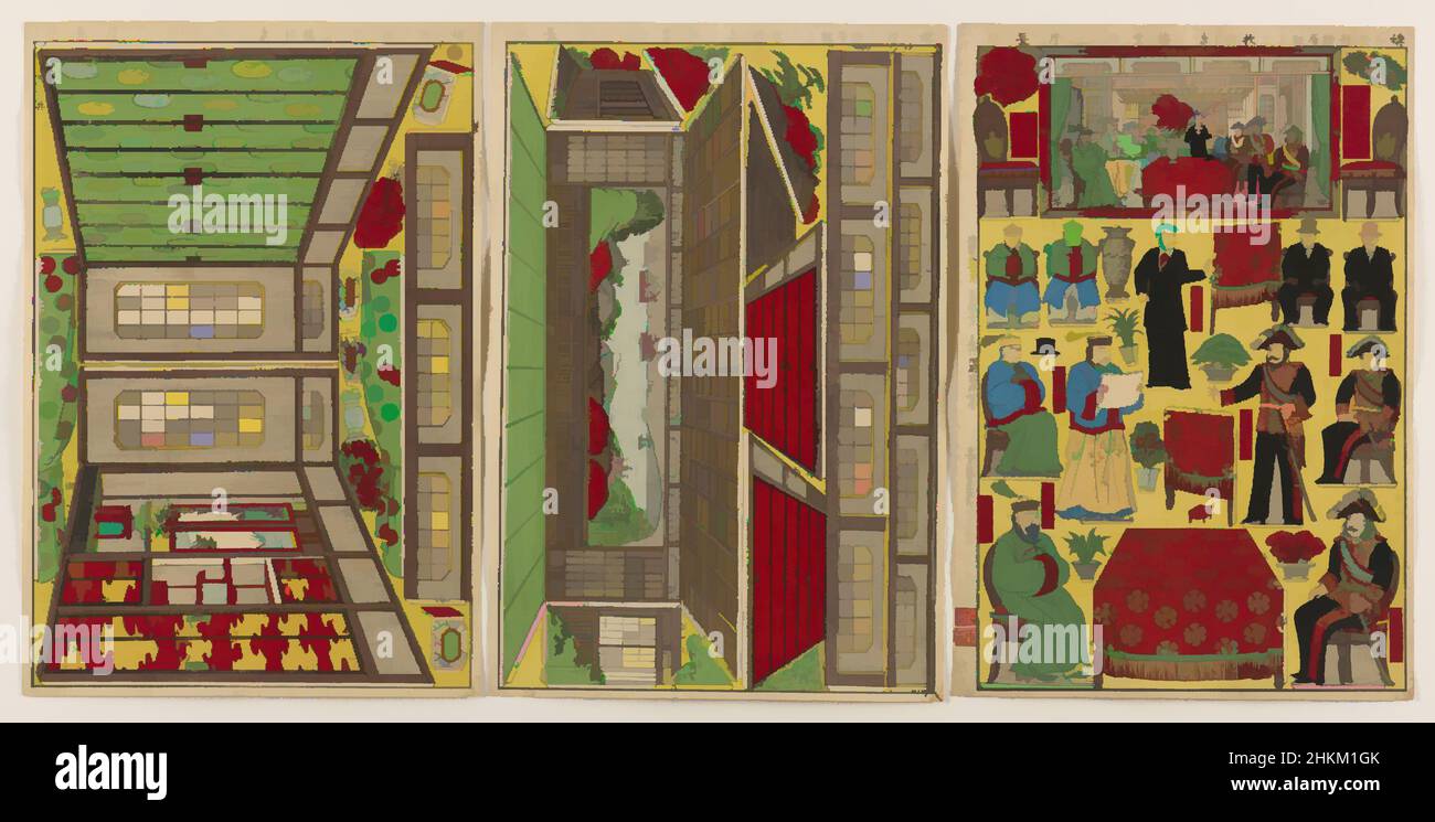 Drei-Blatt-Ausschnitt Diorama: Der Abschluss der Friedensverhandlungen, Japanisch, Meiji-Periode, 1868-1912, Katada Chōjirō, Japanisch, aktiv Ende 19th-Anfang 20th Jahrhundert, 1895, Triptychon von Farbholzschnitten, hergestellt in Tokio, Japan, Asien, Blatt (A): 14 5/8, Klassisches Werk, modernisiert von Artotop mit einem Schuss Moderne. Formen, Farbe und Wert, auffällige visuelle Wirkung auf Kunst. Emotionen durch Freiheit von Kunstwerken auf zeitgemäße Weise. Eine zeitlose Botschaft, die eine wild kreative neue Richtung verfolgt. Künstler, die sich dem digitalen Medium zuwenden und die Artotop NFT erschaffen Stockfoto