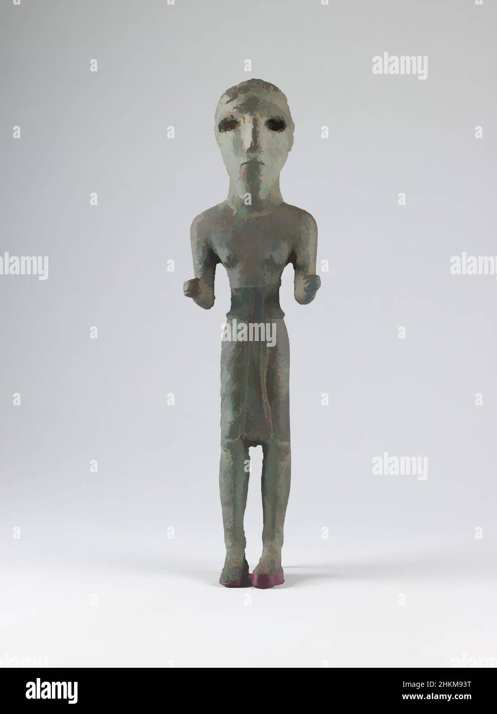 Kunst inspiriert durch stehende männliche Figur, Nahost, Libanesen, Bronzezeit, 3000-1100 v. Chr., Mitte 3rd Jahrtausend v. Chr., Kupferguss, Jazzin, Al-Janub Gouvernement, Levant, Libanon, Asien, Metallarbeiten, Skulptur, 16 7/8 Zoll × 4 1/8 Zoll × 3 Zoll (42,9 × 10,5 × 7,6 cm, Classic Works modernisiert von Artotop mit einem Schuss Moderne. Formen, Farbe und Wert, auffällige visuelle Wirkung auf Kunst. Emotionen durch Freiheit von Kunstwerken auf zeitgemäße Weise. Eine zeitlose Botschaft, die eine wild kreative neue Richtung verfolgt. Künstler, die sich dem digitalen Medium zuwenden und die Artotop NFT erschaffen Stockfoto