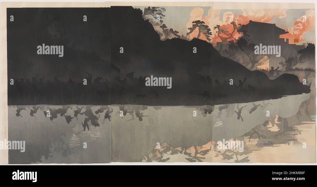 Kunst inspiriert von unseren Elitestruppen, die die Pescadore-Inseln Taiwans besetzen, Kobayashi Kiyochika, 1847-1915, Meiji-Zeit, 1868-1912, Matsuki Heikichi V, japanisch, 1872-1931, 1895, Triptychon von Farbholzschnitten, hergestellt in Tokio, Japan, Asien, Triptychon wie montiert: 14 3/4 × 28 11, Klassisches Werk modernisiert von Artotop mit einem Schuss Modernität. Formen, Farbe und Wert, auffällige visuelle Wirkung auf Kunst. Emotionen durch Freiheit von Kunstwerken auf zeitgemäße Weise. Eine zeitlose Botschaft, die eine wild kreative neue Richtung verfolgt. Künstler, die sich dem digitalen Medium zuwenden und die Artotop NFT erschaffen Stockfoto