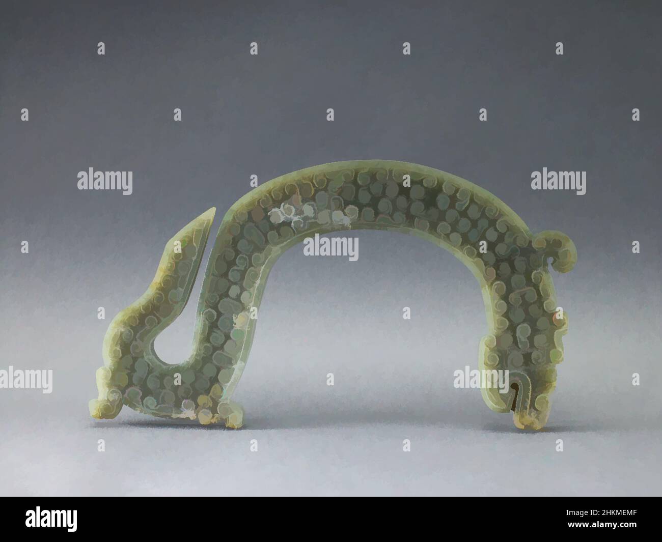 Kunst inspiriert von Anhänger in Form eines Kui-Drachen, Chinesisch, östliche Zhou-Dynastie, 770-221 v. Chr., Kriegsstaaten, 475-221 v. Chr., 6th.-4th. Jahrhundert v. Chr., Jade (Nephrit), China, Asien, Jades, Schmuck & persönliche Accessoires, Höhe: 5/16 Zoll (0,8 cm, Classic Works modernisiert von Artotop mit einem Schuss Moderne. Formen, Farbe und Wert, auffällige visuelle Wirkung auf Kunst. Emotionen durch Freiheit von Kunstwerken auf zeitgemäße Weise. Eine zeitlose Botschaft, die eine wild kreative neue Richtung verfolgt. Künstler, die sich dem digitalen Medium zuwenden und die Artotop NFT erschaffen Stockfoto