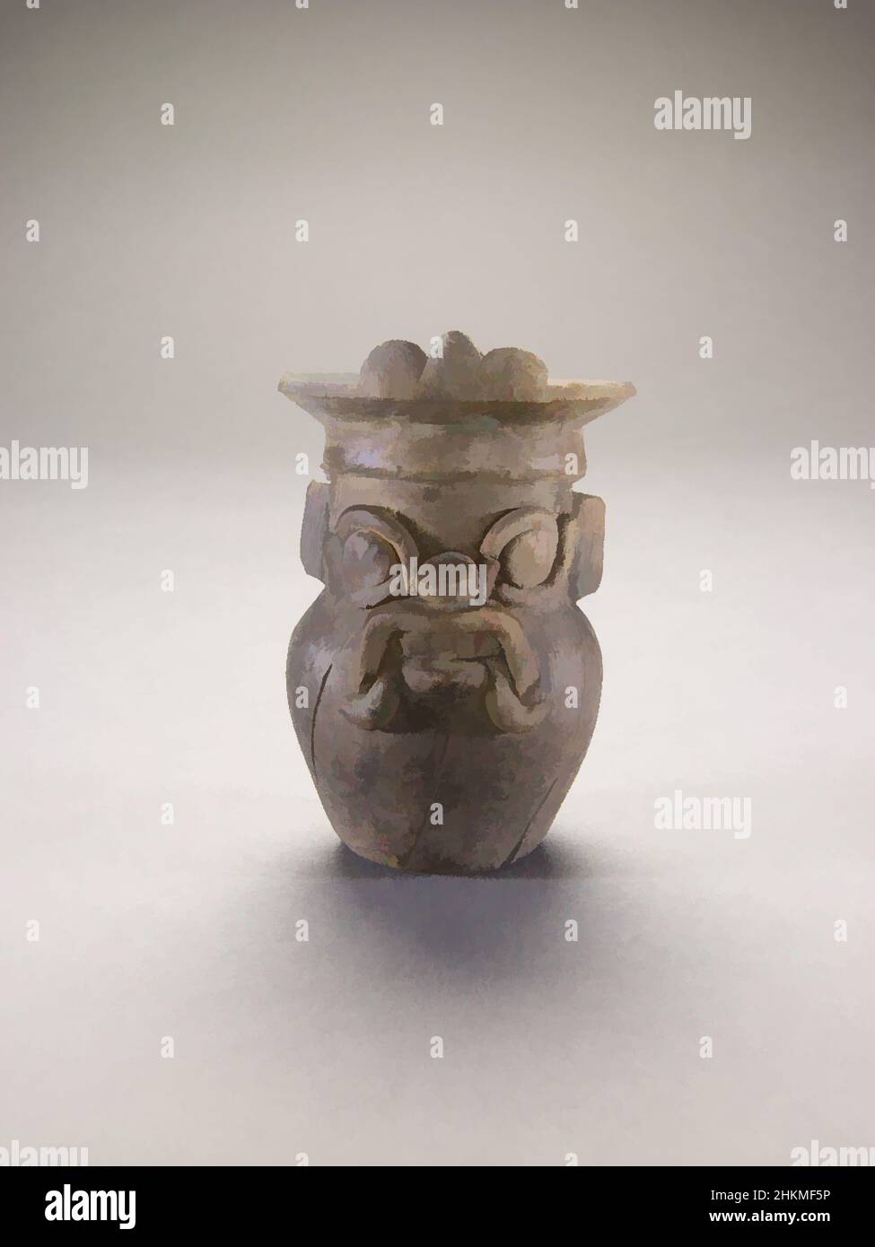 Kunst inspiriert von Gefäß in Form des Sturmgottes, frühe klassische Periode, 250-600, Teotihuacan, c. 350-550, Keramik, hergestellt in Mexiko, Mexiko, Nord- und Mittelamerika, Keramik, Behälter, Höhe: 2 15/16 Zoll (7,5 cm, Classic Works modernisiert von Artotop mit einem Schuss Moderne. Formen, Farbe und Wert, auffällige visuelle Wirkung auf Kunst. Emotionen durch Freiheit von Kunstwerken auf zeitgemäße Weise. Eine zeitlose Botschaft, die eine wild kreative neue Richtung verfolgt. Künstler, die sich dem digitalen Medium zuwenden und die Artotop NFT erschaffen Stockfoto