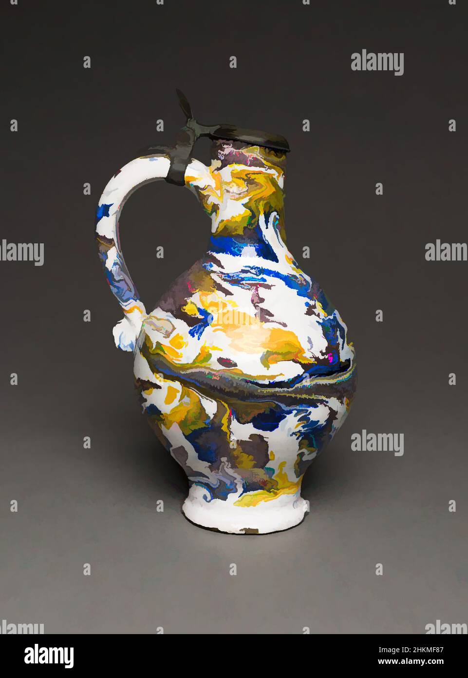 Kunst inspiriert von Weinkrug, deutsch, 1650-70, Zinnglasierte Steinwaren und Zinn, hergestellt in Deutschland, Europa, Frankfurt, Brandenburg, Heiliges Römisches Reich, Deutschland, Europa, Keramik, 10 1/16 x 5 1/2 x 5 Zoll (25,5 x 14 x 12,7 cm, Classic Works modernisiert von Artotop mit einem Schuss Modernität. Formen, Farbe und Wert, auffällige visuelle Wirkung auf Kunst. Emotionen durch Freiheit von Kunstwerken auf zeitgemäße Weise. Eine zeitlose Botschaft, die eine wild kreative neue Richtung verfolgt. Künstler, die sich dem digitalen Medium zuwenden und die Artotop NFT erschaffen Stockfoto