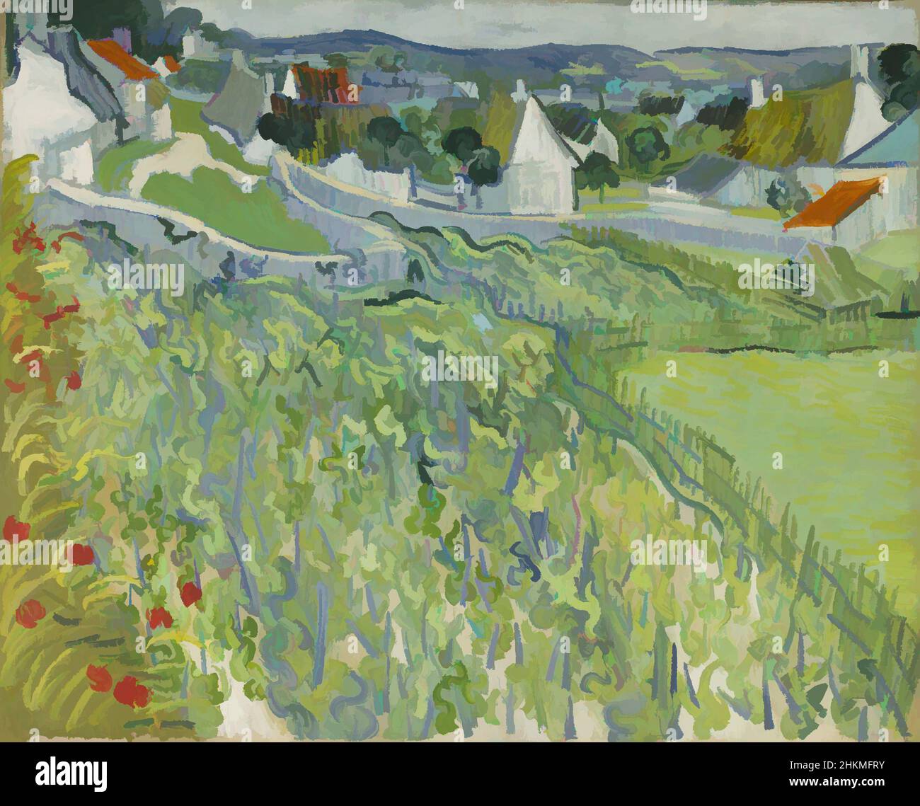 Kunst inspiriert von Weinbergen in Auvers, Vincent van Gogh, Niederländisch, 1853-1890, Juni 1890, Öl auf Leinwand, hergestellt in Auvers-sur-Oise, Île-de-France, Westeuropa, Frankreich, Europa, Auvers-sur-Oise, Île-de-France, Westeuropa, Frankreich, Europa, Gemälde, 25 5/8 x 31 5/8 Zoll (65,1 x 80,3 cm, Classic Works modernisiert von Artotop mit einem Schuss Modernität. Formen, Farbe und Wert, auffällige visuelle Wirkung auf Kunst. Emotionen durch Freiheit von Kunstwerken auf zeitgemäße Weise. Eine zeitlose Botschaft, die eine wild kreative neue Richtung verfolgt. Künstler, die sich dem digitalen Medium zuwenden und die Artotop NFT erschaffen Stockfoto