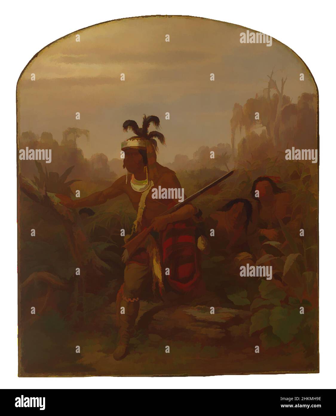 Kunst inspiriert von Chief Billy Bowlegs, Charles Ferdinand Wimar, Amerikaner (geboren in Deutschland), 1828-1862, 1861, Öl auf Leinwand, auf Tafel montiert, hergestellt in Saint Louis, Missouri, USA, Nord- und Mittelamerika, Gemälde, 25 1/4 x 30 1/4 Zoll (64,1 x 76,8 cm, Classic Works modernisiert von Artotop mit einem Schuss Modernität. Formen, Farbe und Wert, auffällige visuelle Wirkung auf Kunst. Emotionen durch Freiheit von Kunstwerken auf zeitgemäße Weise. Eine zeitlose Botschaft, die eine wild kreative neue Richtung verfolgt. Künstler, die sich dem digitalen Medium zuwenden und die Artotop NFT erschaffen Stockfoto