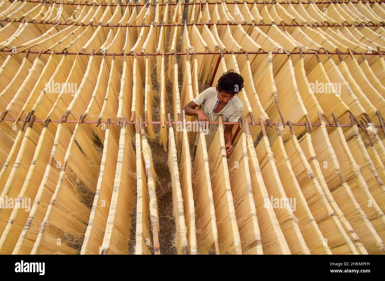 Arbeiter machen Vermicelli-Reisnudeln Stockfoto