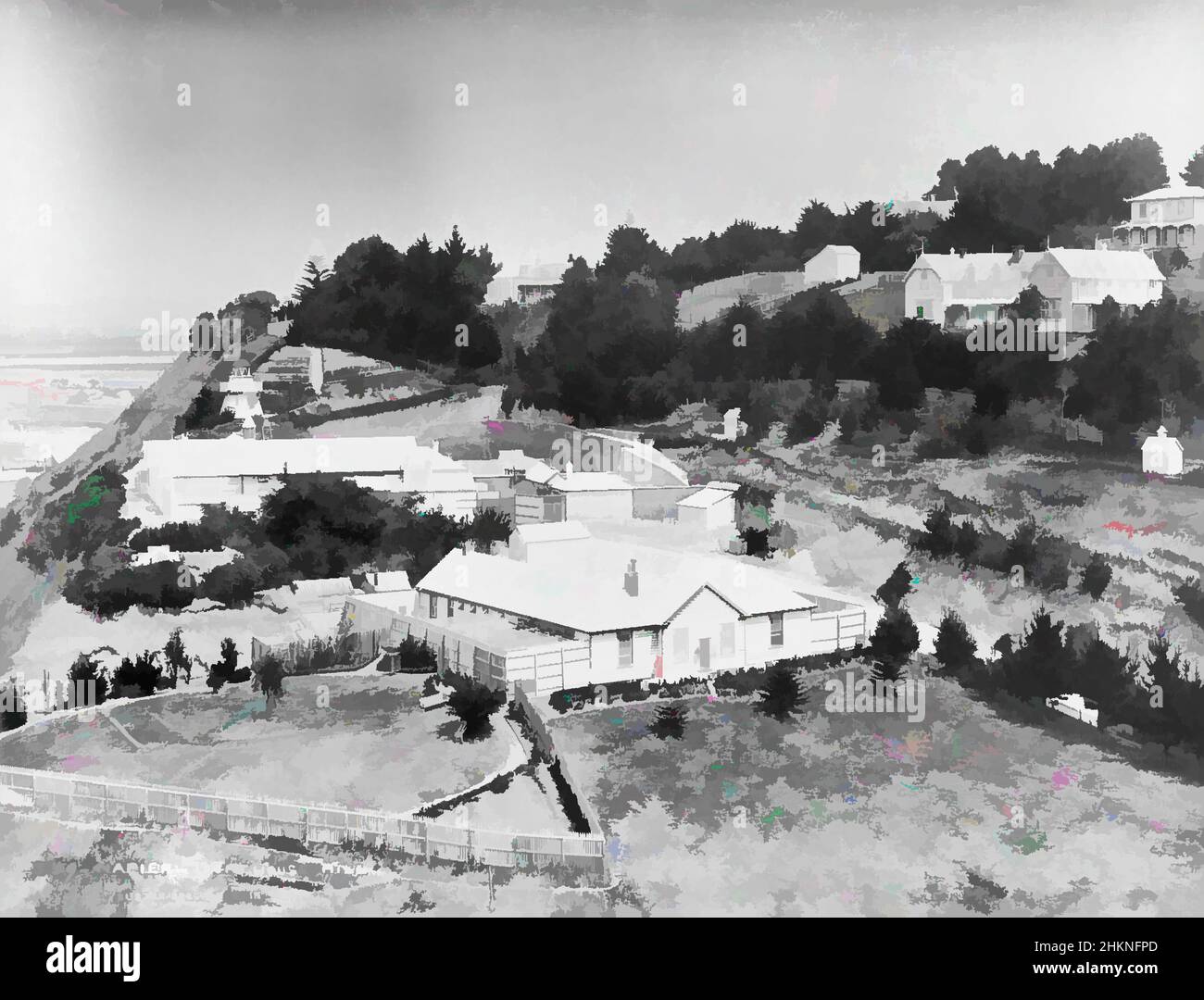 Kunst inspiriert von Napier, Lighthouse Hill, Burton Brothers Studio, Fotostudio, Dunedin, Schwarz-Weiß-Fotografie, Classic Works modernisiert von Artotop mit einem Schuss Moderne. Formen, Farbe und Wert, auffällige visuelle Wirkung auf Kunst. Emotionen durch Freiheit von Kunstwerken auf zeitgemäße Weise. Eine zeitlose Botschaft, die eine wild kreative neue Richtung verfolgt. Künstler, die sich dem digitalen Medium zuwenden und die Artotop NFT erschaffen Stockfoto