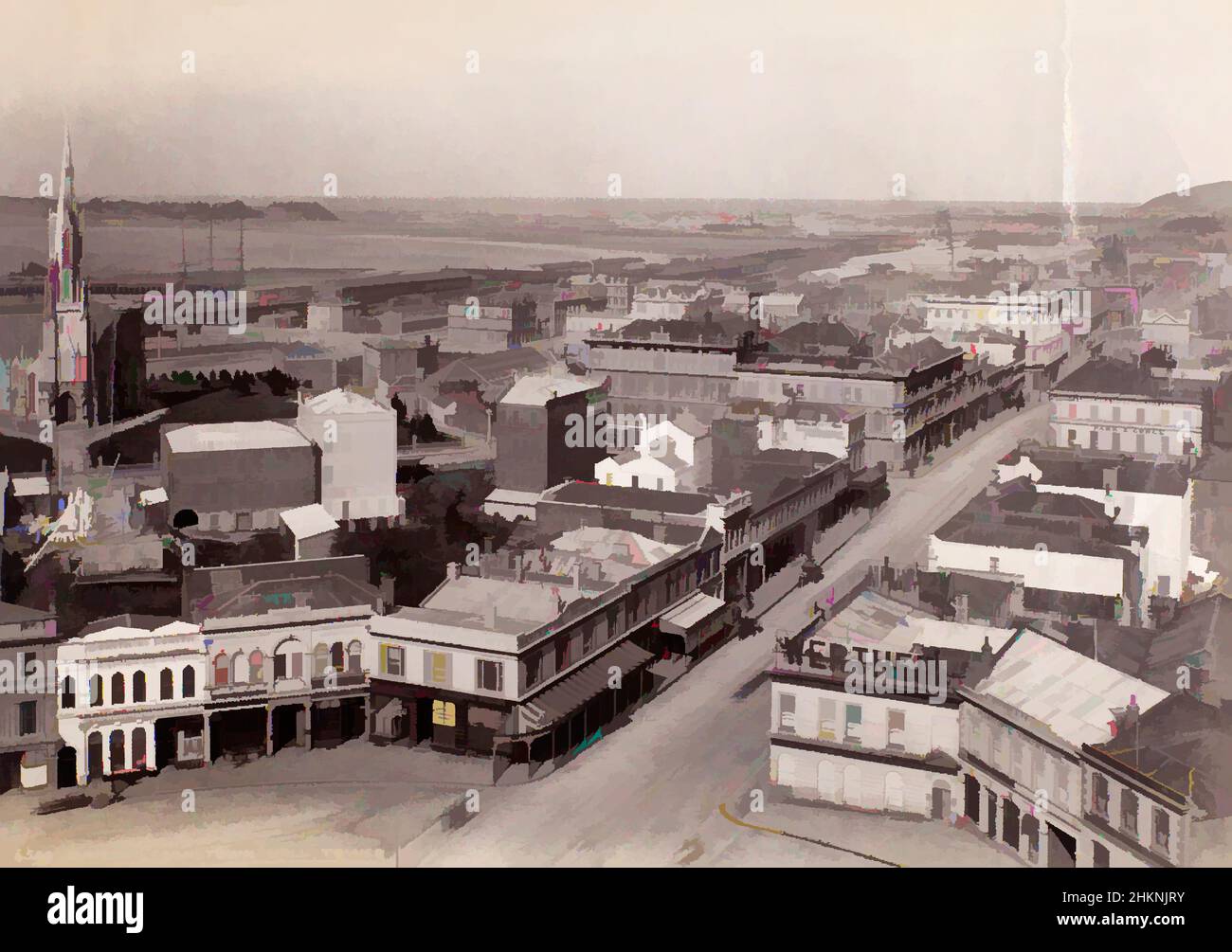 Kunst inspiriert von Dunedin vom Town Hall Tower, Burton Brothers Studio, Fotostudio, Ende 1880s, Dunedin, Schwarz-Weiß-Fotografie, Classic Works modernisiert von Artotop mit einem Schuss Moderne. Formen, Farbe und Wert, auffällige visuelle Wirkung auf Kunst. Emotionen durch Freiheit von Kunstwerken auf zeitgemäße Weise. Eine zeitlose Botschaft, die eine wild kreative neue Richtung verfolgt. Künstler, die sich dem digitalen Medium zuwenden und die Artotop NFT erschaffen Stockfoto