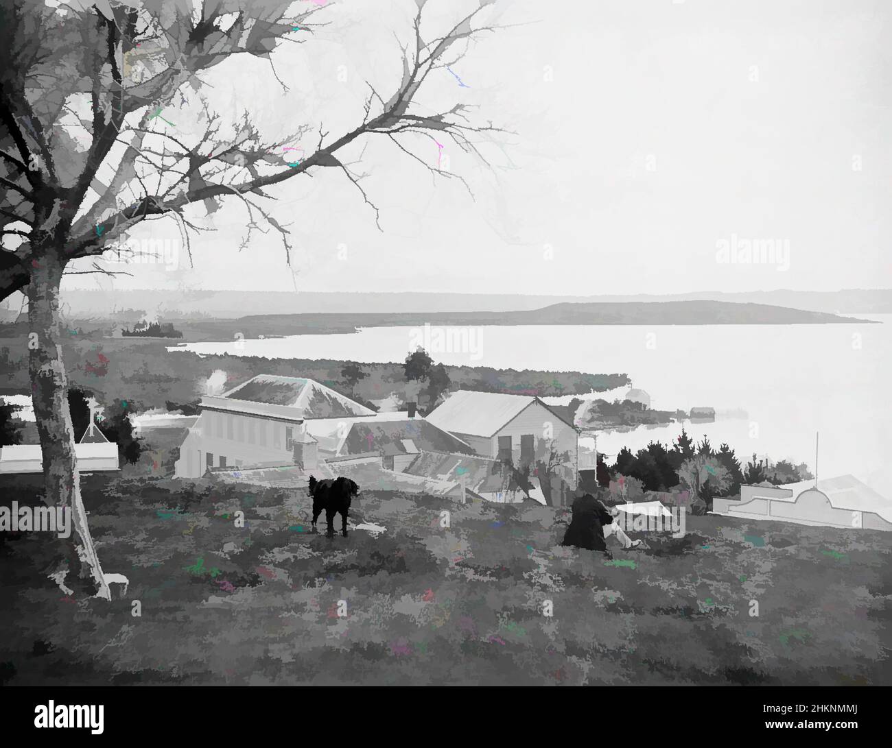 Kunst inspiriert von Ohinemutu, Burton Brothers Studio, Fotostudio, Neuseeland, Gelatine-Trockenplattenverfahren, Gebäude sichtbar mit Schildern Lake House, Ohinemutu Store estab. 1872. J. H. Taylor Auctioneer & Commission Agent, Classic Works modernisiert von Artotop mit einem Schuss Moderne. Formen, Farbe und Wert, auffällige visuelle Wirkung auf Kunst. Emotionen durch Freiheit von Kunstwerken auf zeitgemäße Weise. Eine zeitlose Botschaft, die eine wild kreative neue Richtung verfolgt. Künstler, die sich dem digitalen Medium zuwenden und die Artotop NFT erschaffen Stockfoto