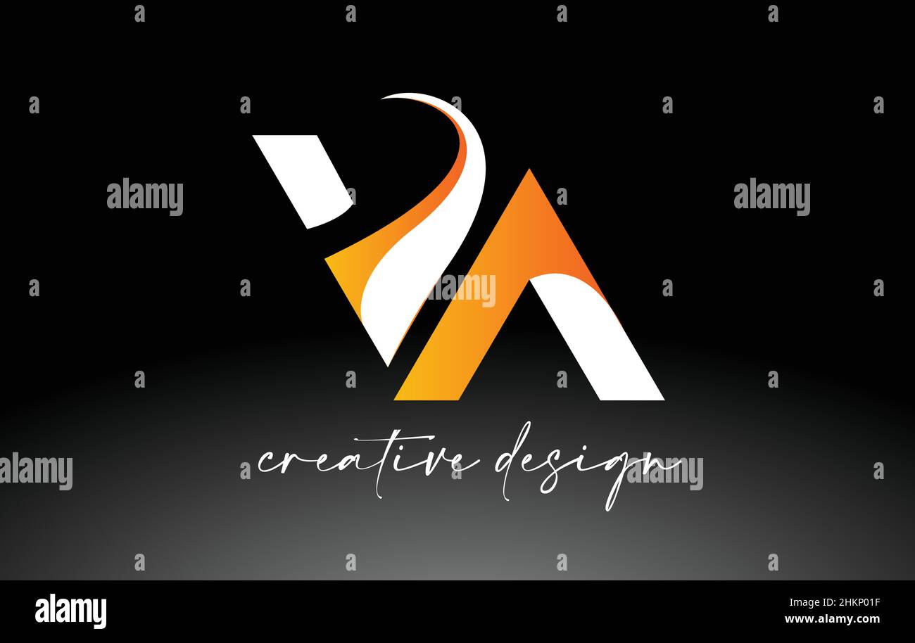 VA Buchstabe Logo mit weißen goldenen Farben und minimalistisches Design Symbol Vektor-Illustration Stock Vektor