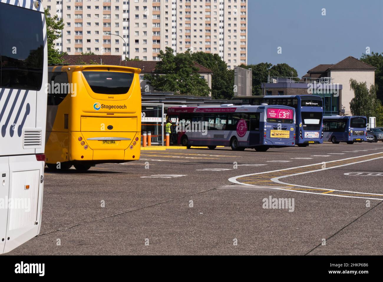 Busse in Buchanan Bus Station, Glasgow, Schottland, Großbritannien Stockfoto