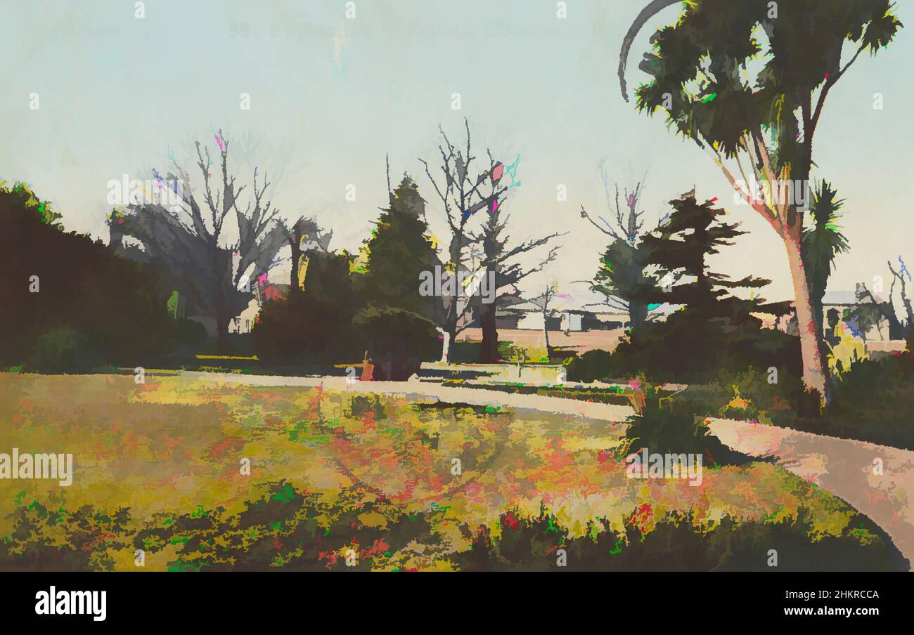 Art Inspired by Hospital Grounds, Christchurch, Muir & Moodie Studio, 1905, Christchurch, Klassisches Werk, modernisiert von Artotop mit einem Schuss Moderne. Formen, Farbe und Wert, auffällige visuelle Wirkung auf Kunst. Emotionen durch Freiheit von Kunstwerken auf zeitgemäße Weise. Eine zeitlose Botschaft, die eine wild kreative neue Richtung verfolgt. Künstler, die sich dem digitalen Medium zuwenden und die Artotop NFT erschaffen Stockfoto