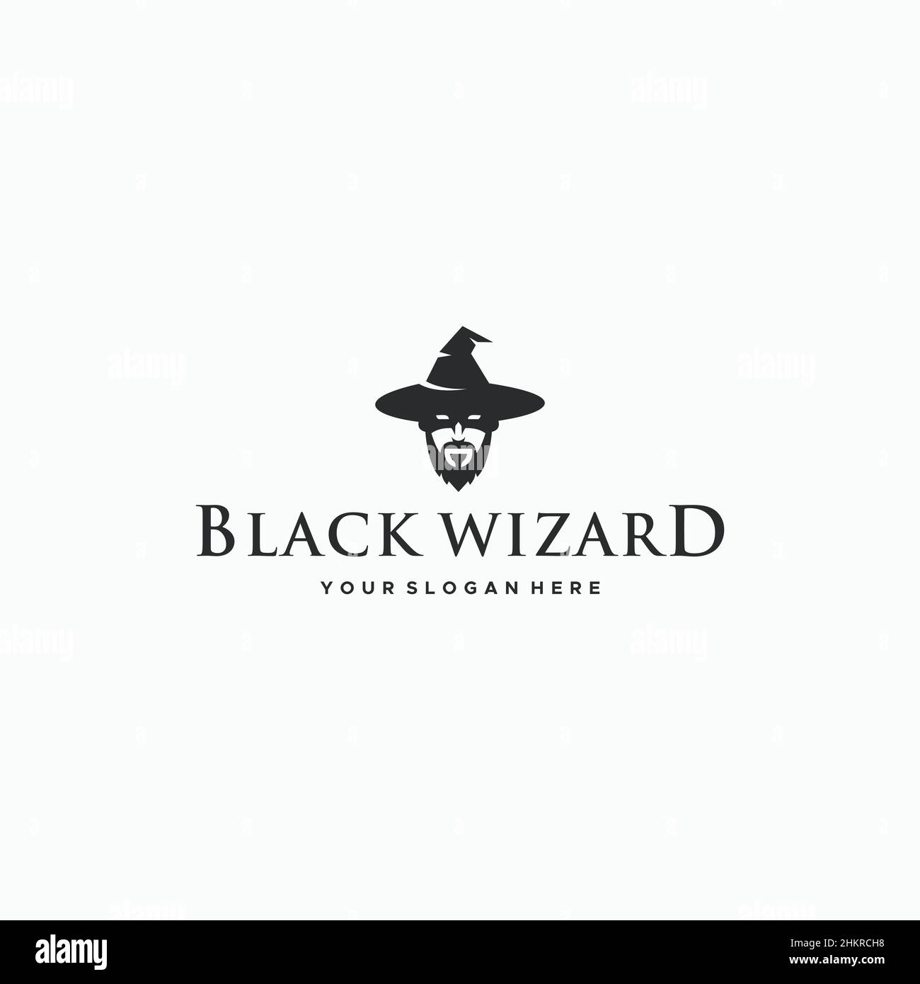 Minimalistisches SCHWARZES WIZARD Silhouette Logo Design Stock Vektor