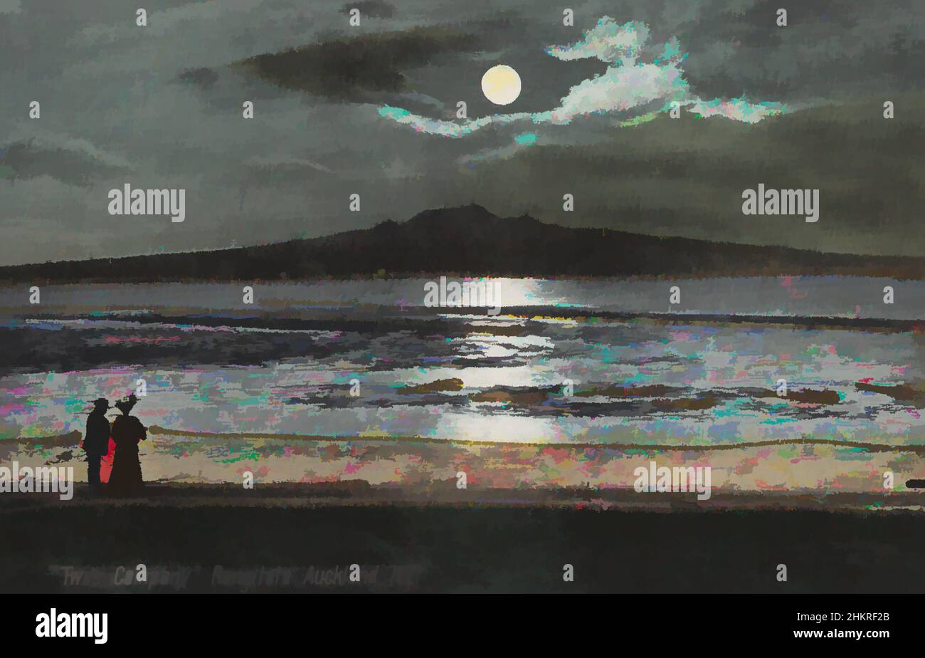 Kunst inspiriert von Two's Company, Rangitoto, Auckland, Neuseeland, Muir & Moodie Studio, 1905, Auckland, Klassische Werke, die von Artotop mit einem Schuss Moderne modernisiert wurden. Formen, Farbe und Wert, auffällige visuelle Wirkung auf Kunst. Emotionen durch Freiheit von Kunstwerken auf zeitgemäße Weise. Eine zeitlose Botschaft, die eine wild kreative neue Richtung verfolgt. Künstler, die sich dem digitalen Medium zuwenden und die Artotop NFT erschaffen Stockfoto