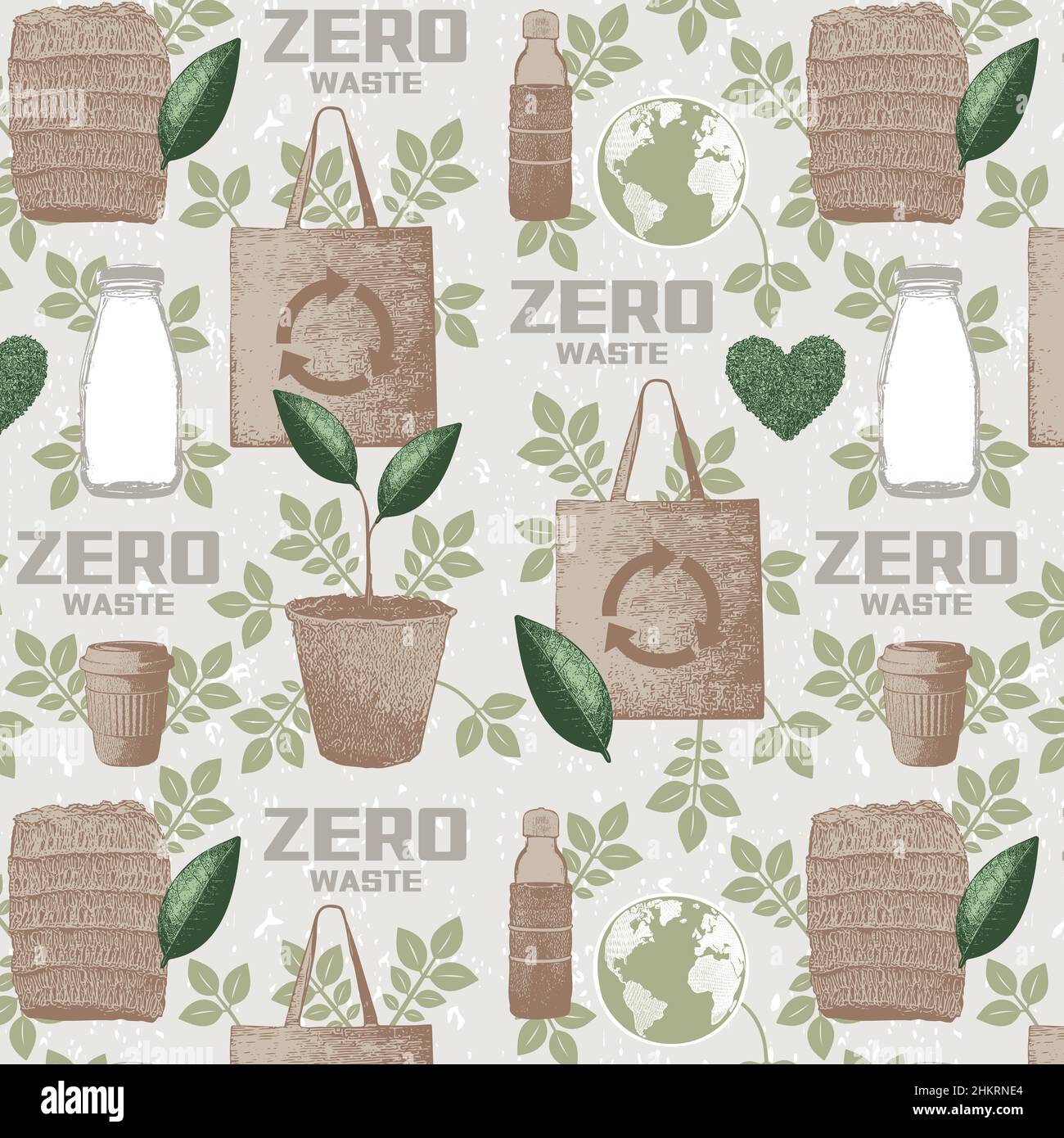 Eco nahtlose Mustervektor. Symbole mit dem Thema „Keine Verschwendung“. Stock Vektor
