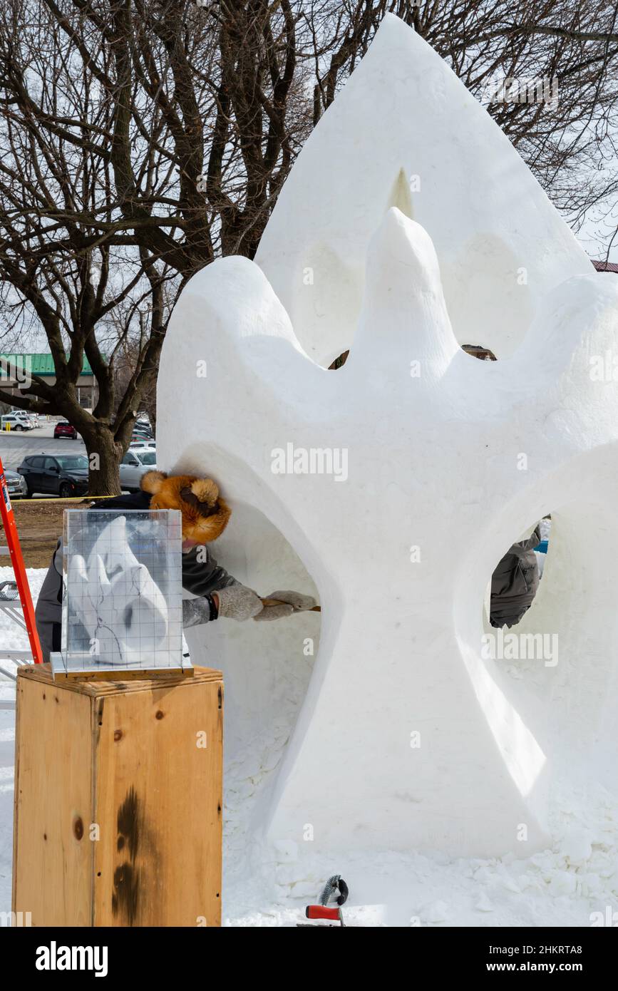 Foto aufgenommen beim Winterfest, einem Winterfest, das die Kälte- und Eisskulpturen feiert, im Genfersee, Wisconsin, USA. Stockfoto