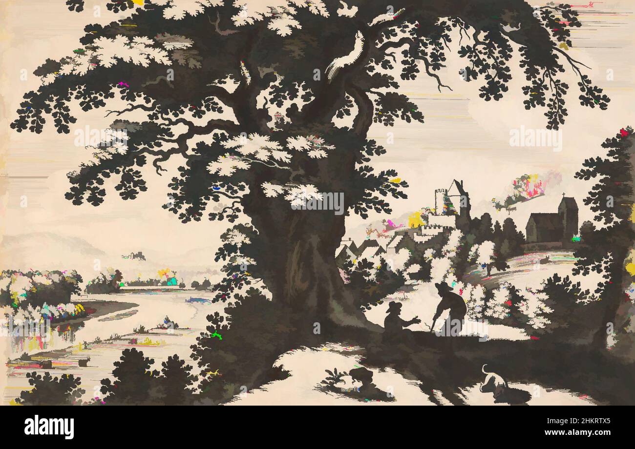 Kunst inspiriert von Landschaften mit Jagdszenen, von denen einige mit topografischer Bezeichnung versehen sind. Platte 3. Münchenstein., Matthäus Merian der Ältere, Künstler, 1624, Schweiz, Radierung, Matthäus Merian der ältere (or Matthew, the Elder, or Sr., 1593–1650) war ein in der Schweiz geborener Grafiker, der mit einem Schuss Modernität klassische Werke arbeitete, die von Artotop modernisiert wurden. Formen, Farbe und Wert, auffällige visuelle Wirkung auf Kunst. Emotionen durch Freiheit von Kunstwerken auf zeitgemäße Weise. Eine zeitlose Botschaft, die eine wild kreative neue Richtung verfolgt. Künstler, die sich dem digitalen Medium zuwenden und die Artotop NFT erschaffen Stockfoto