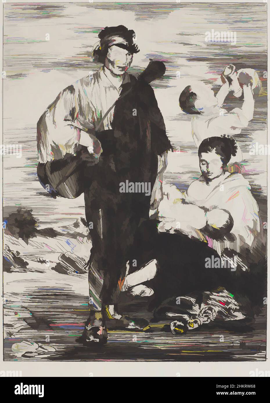Kunst inspiriert von Les gitanos (die Zigeuner), Edouard Manet, Künstler, 1862, Frankreich, Radierung, Edouard Manet (1832-83) wurde in einer wohlhabenden Pariser Familie geboren und wurde von seinem Onkel ermutigt, eine Karriere in der Kunst zu verfolgen. Manet erhielt eine erste Ausbildung vom Geschichtsmaler Thomas, Klassische Werke, die von Artotop mit einem Schuss Moderne modernisiert wurden. Formen, Farbe und Wert, auffällige visuelle Wirkung auf Kunst. Emotionen durch Freiheit von Kunstwerken auf zeitgemäße Weise. Eine zeitlose Botschaft, die eine wild kreative neue Richtung verfolgt. Künstler, die sich dem digitalen Medium zuwenden und die Artotop NFT erschaffen Stockfoto