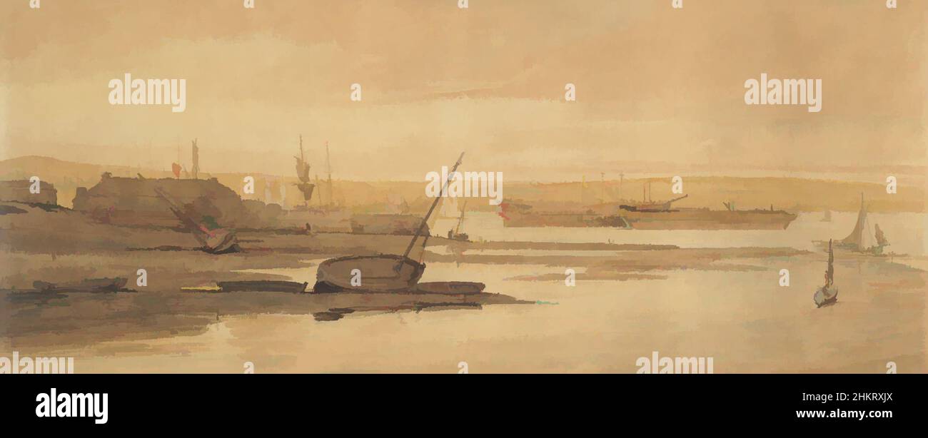 Kunst inspiriert von den Docks, Plymouth, Thomas Girtin, 1801, England, Klassische Werke, die von Artotop mit einem Hauch von Moderne modernisiert wurden. Formen, Farbe und Wert, auffällige visuelle Wirkung auf Kunst. Emotionen durch Freiheit von Kunstwerken auf zeitgemäße Weise. Eine zeitlose Botschaft, die eine wild kreative neue Richtung verfolgt. Künstler, die sich dem digitalen Medium zuwenden und die Artotop NFT erschaffen Stockfoto