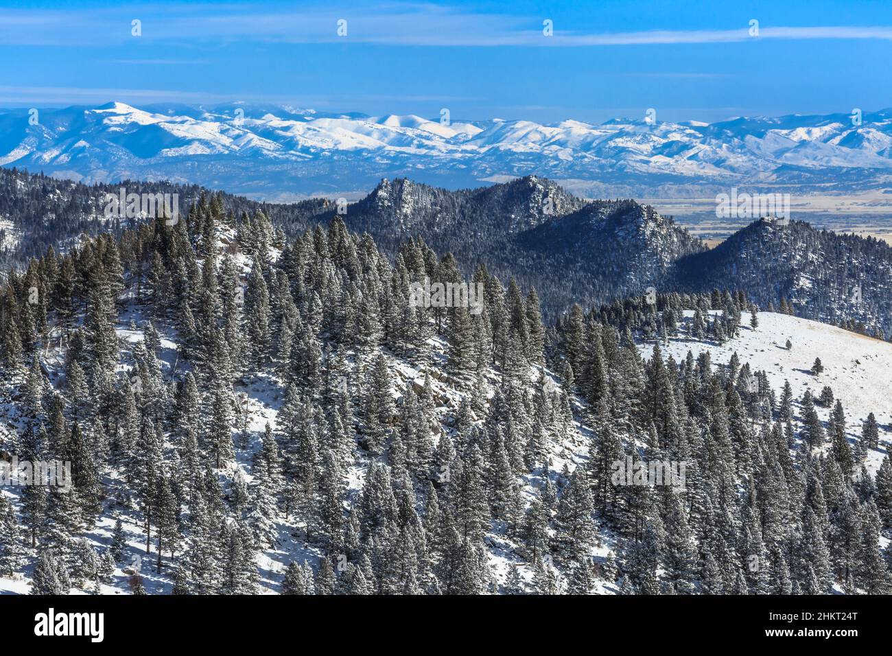 Ausläufer über dem helena Valley im Winter von einem malerischen Blick unter dem mcdonald Pass in der Nähe von helena, montana Stockfoto