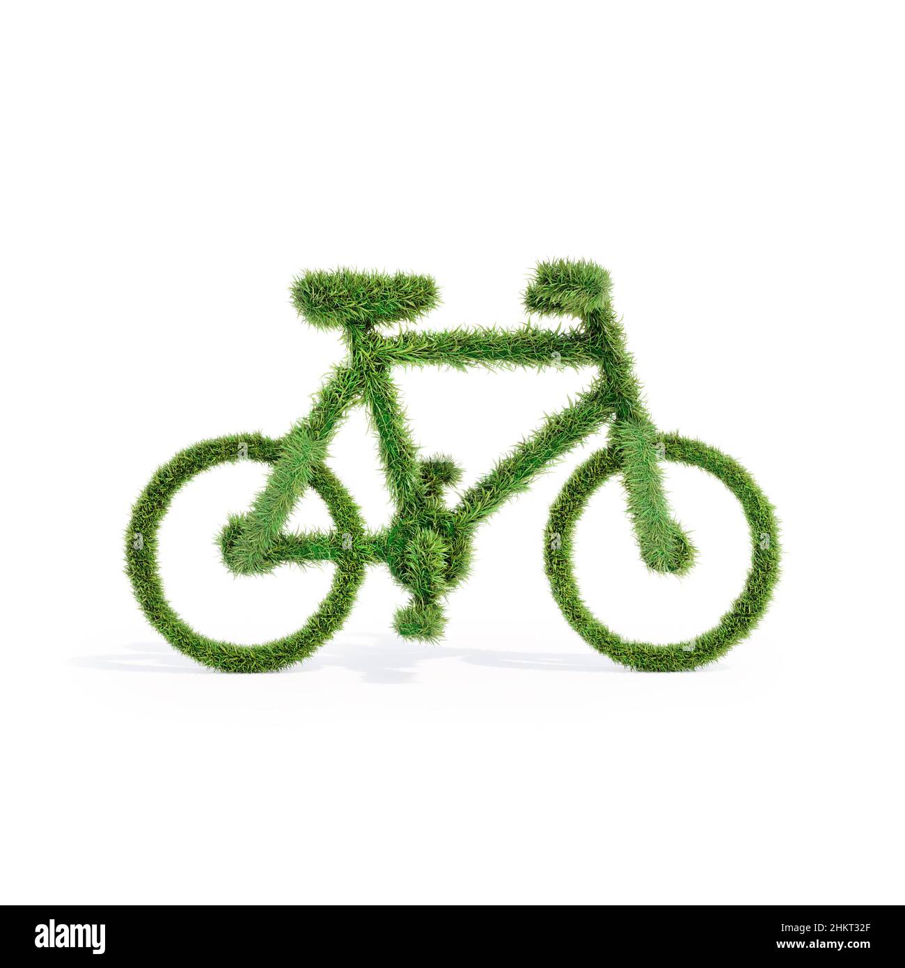 3D Rendering von Gras bedeckt vereinfachte Fahrradform - Umweltbewusstsein Konzept Stockfoto