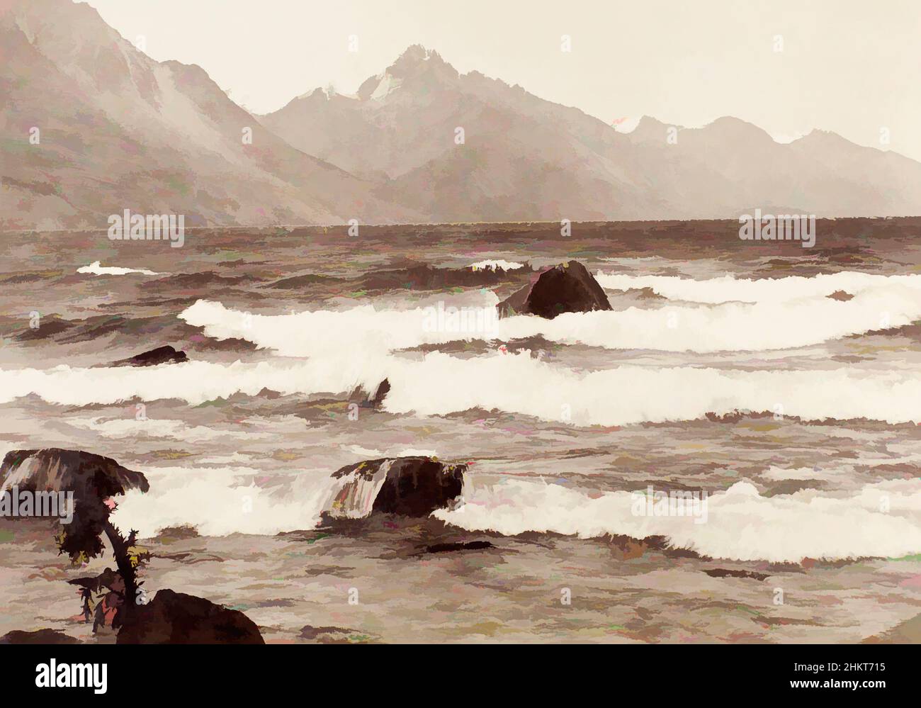 Kunst inspiriert von Einer frischen Brise am Lake Wakatipu, Burton Brothers Studio, Fotostudio, 1880s, Dunedin, Klassische Werke, die von Artotop mit einem Hauch von Moderne modernisiert wurden. Formen, Farbe und Wert, auffällige visuelle Wirkung auf Kunst. Emotionen durch Freiheit von Kunstwerken auf zeitgemäße Weise. Eine zeitlose Botschaft, die eine wild kreative neue Richtung verfolgt. Künstler, die sich dem digitalen Medium zuwenden und die Artotop NFT erschaffen Stockfoto