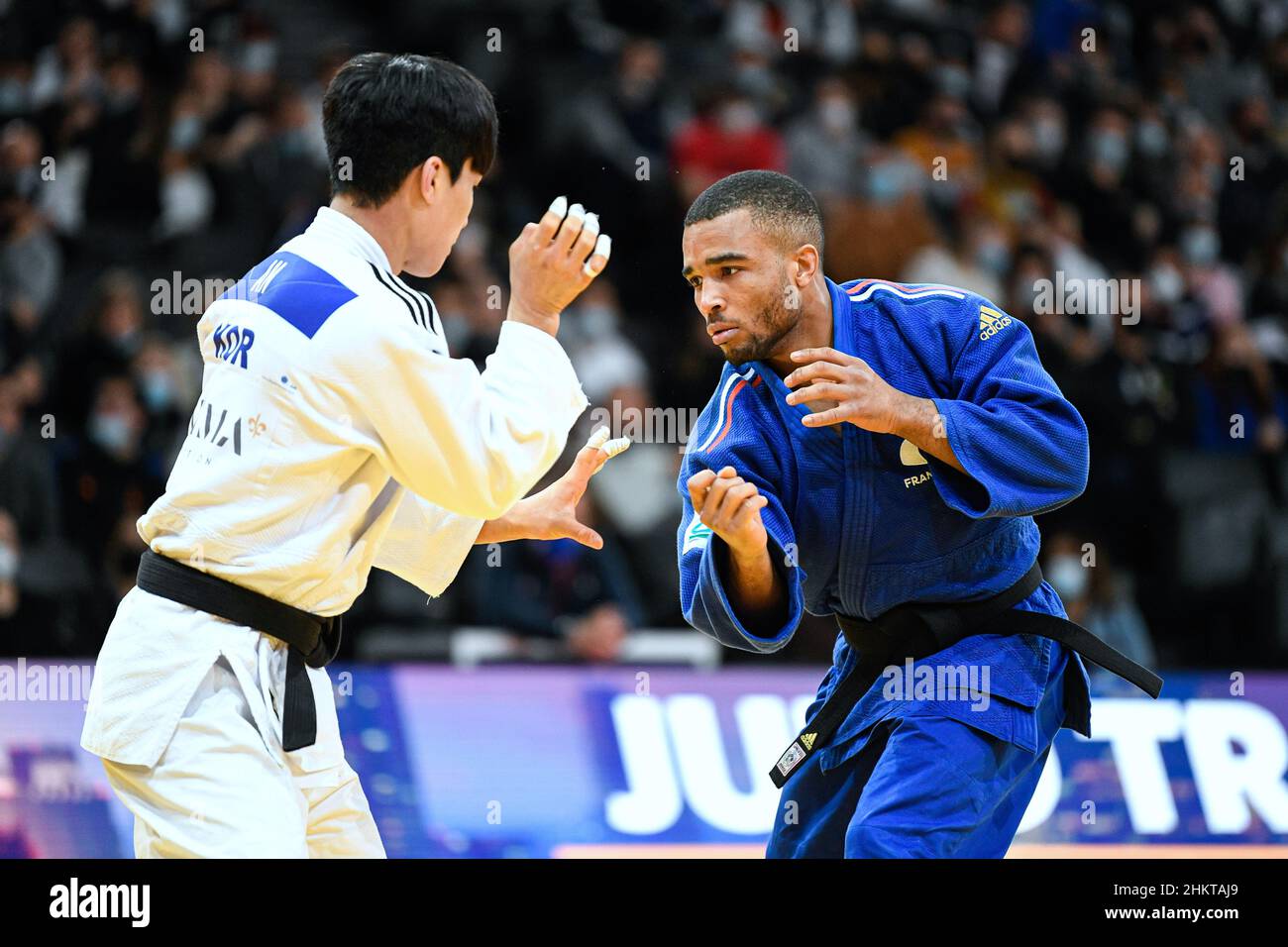 Daikii Bouba, ein -66 kg schwerer Mann, tritt während des Paris Grand Slam 2022, IJF World Judo Tour am 5. Februar 2022 in der Accor Arena in Paris, Frankreich, an - Foto Victor Joly / DPPI Stockfoto
