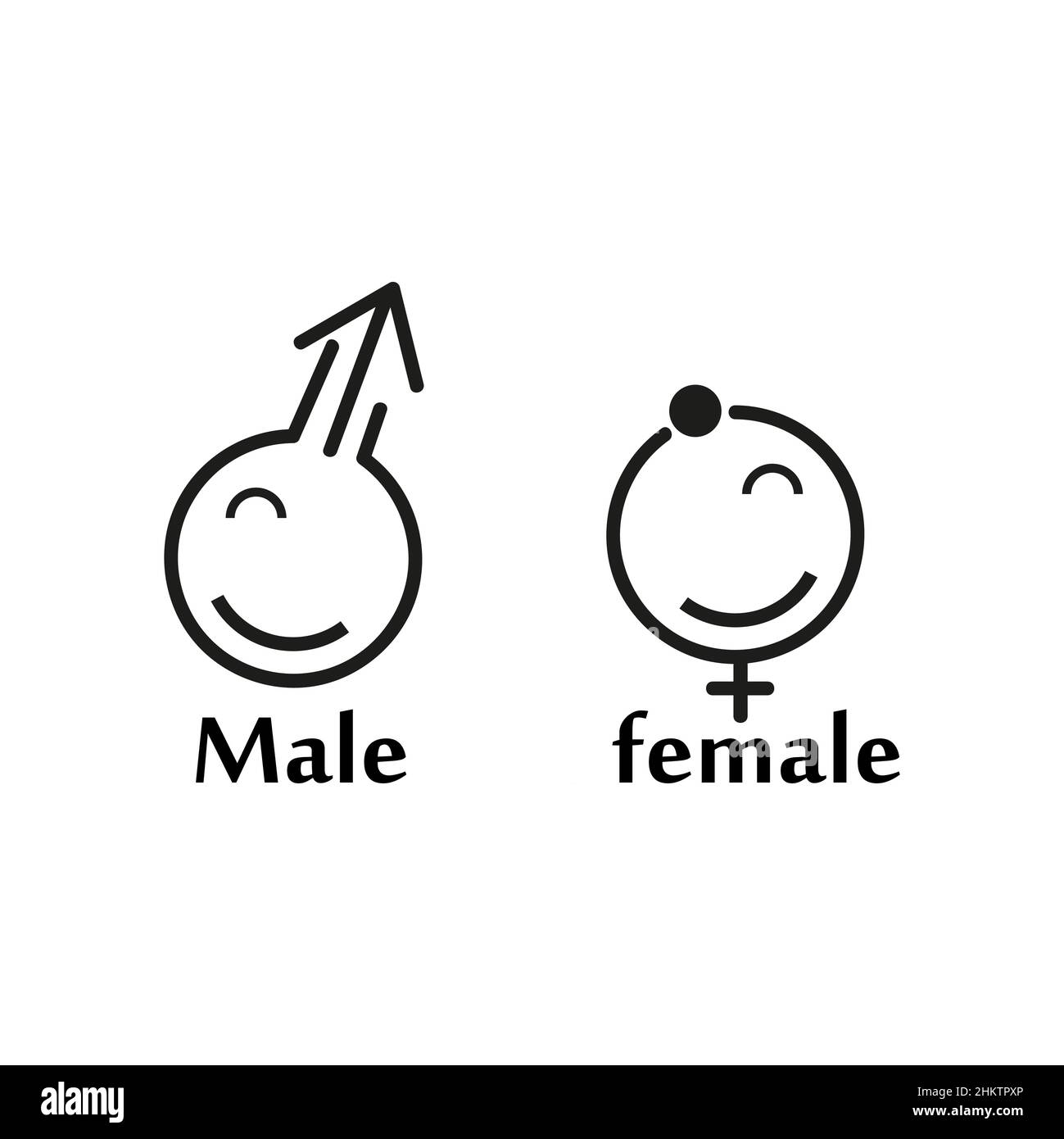 Männliche und weibliche Cartoon-Symbole. Symbole für das Geschlecht. Stock Vektor