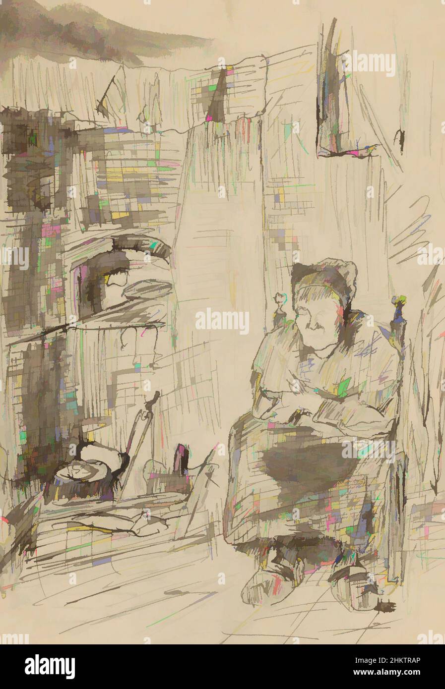 Kunst inspiriert von recto Old Woman in einem bäuerlichen Interieur, Classic Works modernisiert von Artotop mit einem Schuss Moderne. Formen, Farbe und Wert, auffällige visuelle Wirkung auf Kunst. Emotionen durch Freiheit von Kunstwerken auf zeitgemäße Weise. Eine zeitlose Botschaft, die eine wild kreative neue Richtung verfolgt. Künstler, die sich dem digitalen Medium zuwenden und die Artotop NFT erschaffen Stockfoto