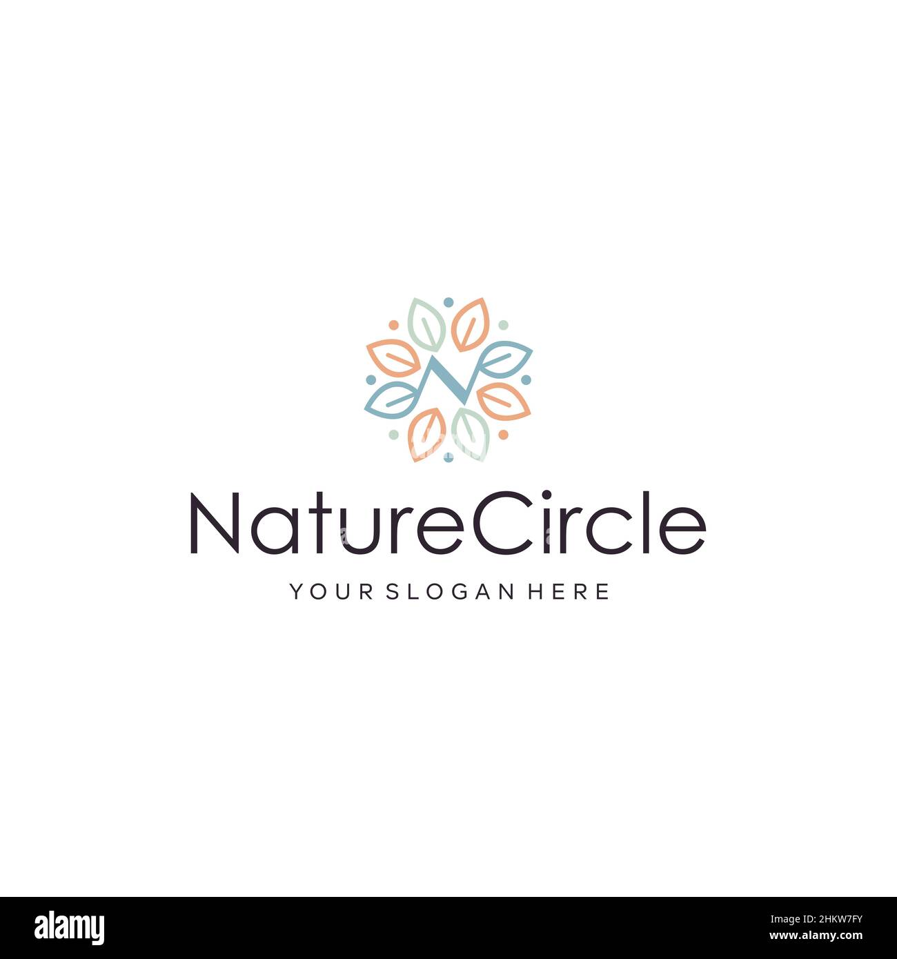Modernes, flaches Initial N Nature Circle Logo Stock Vektor